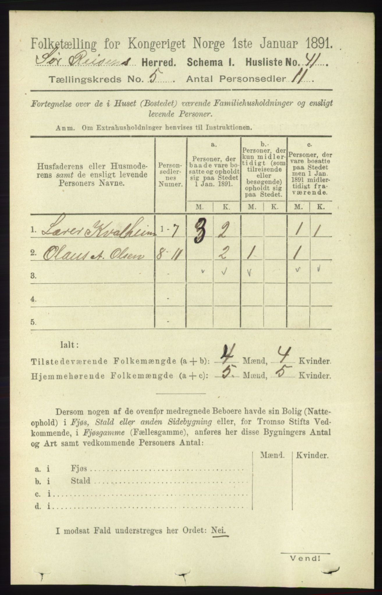 RA, 1891 census for 1925 Sørreisa, 1891, p. 1549