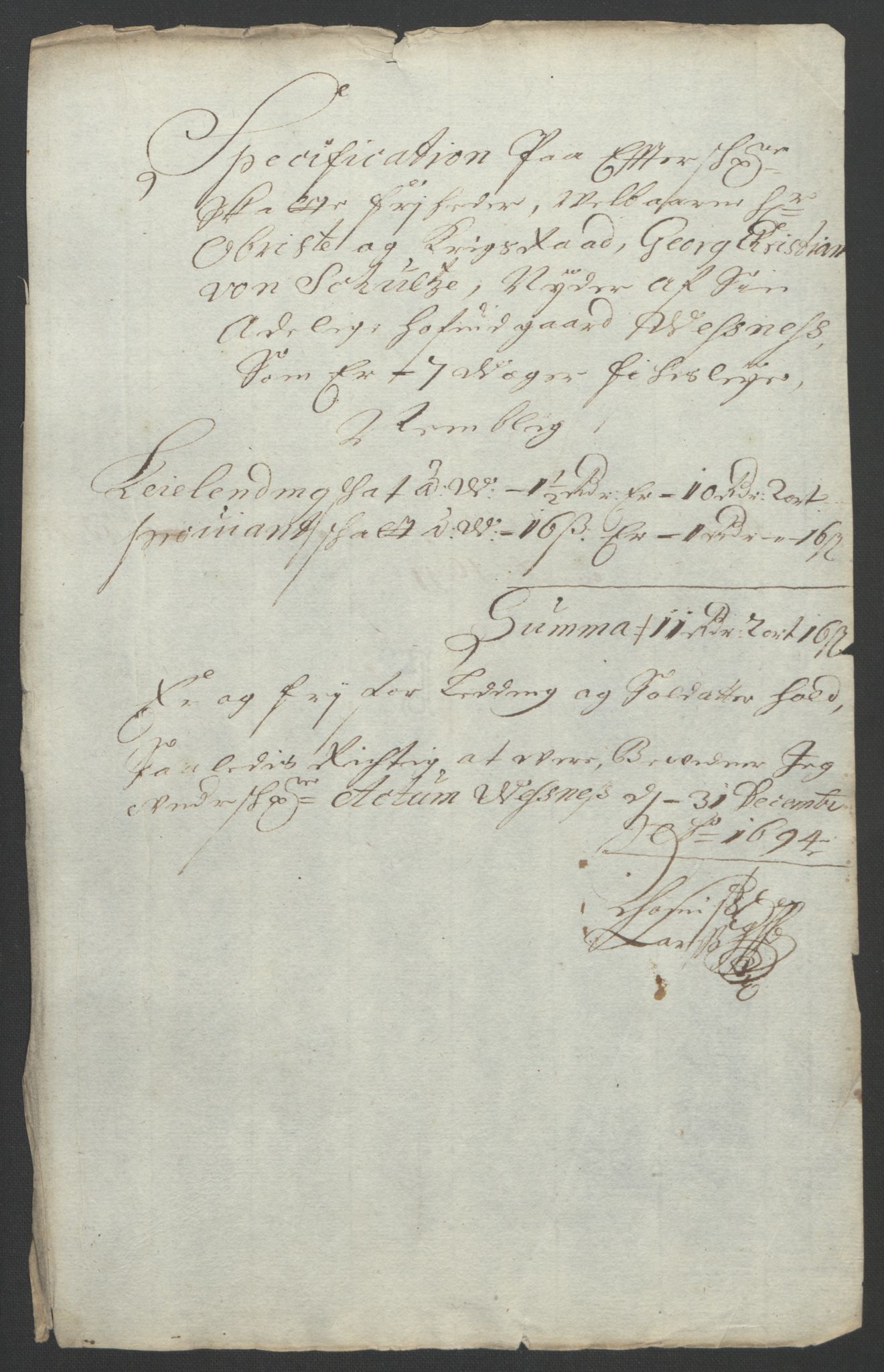 Rentekammeret inntil 1814, Reviderte regnskaper, Fogderegnskap, RA/EA-4092/R55/L3651: Fogderegnskap Romsdal, 1693-1694, p. 290