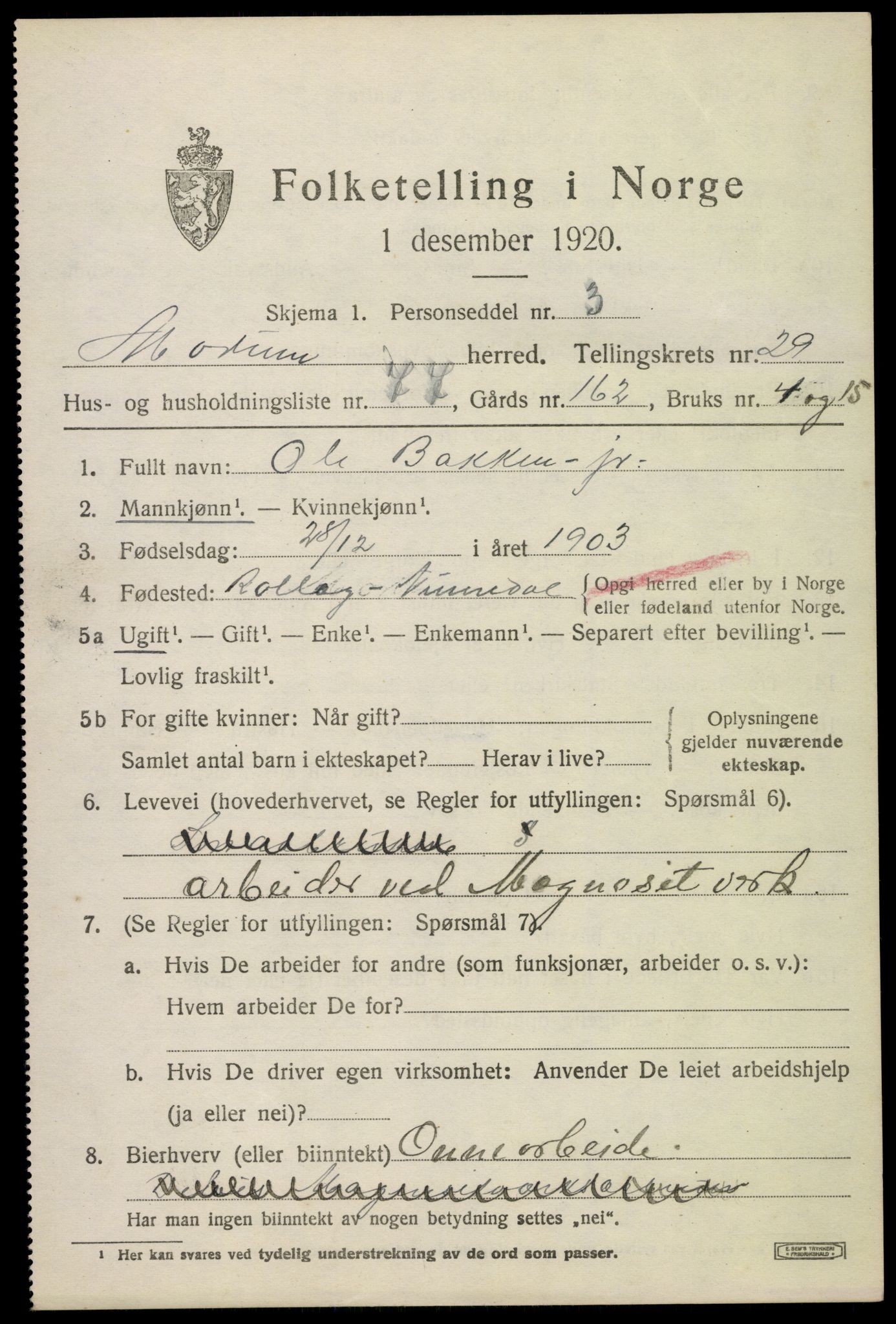 SAKO, 1920 census for Modum, 1920, p. 27339