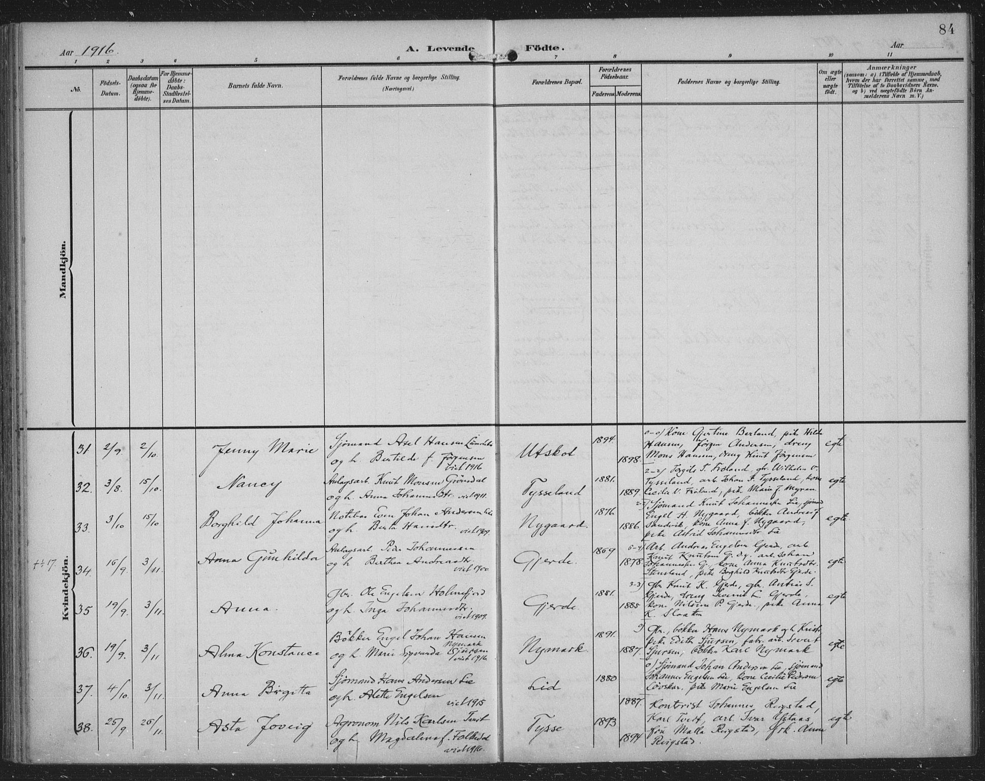 Samnanger Sokneprestembete, AV/SAB-A-77501/H/Haa: Parish register (official) no. A 2, 1902-1918, p. 84