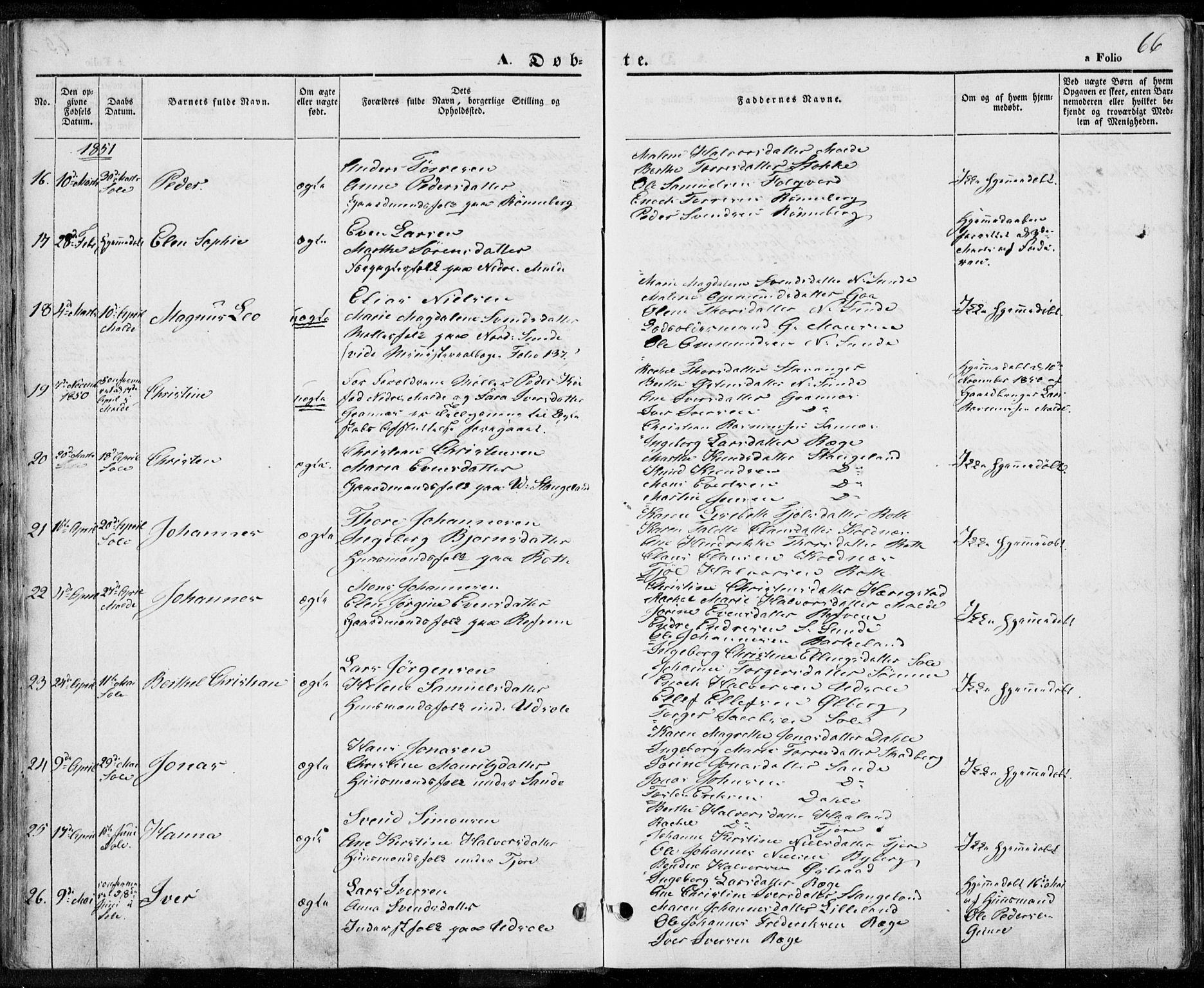 Håland sokneprestkontor, AV/SAST-A-101802/001/30BA/L0006: Parish register (official) no. A 6, 1842-1853, p. 66