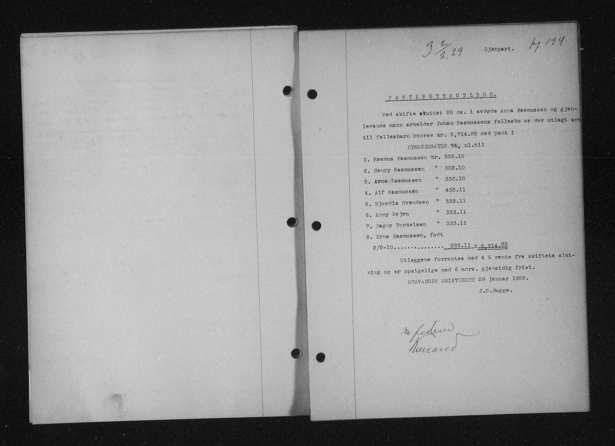 Stavanger byfogd, SAST/A-101408/001/4/41/410/410BB/L0055: Mortgage book no. 43, 1928-1929, Deed date: 02.02.1929