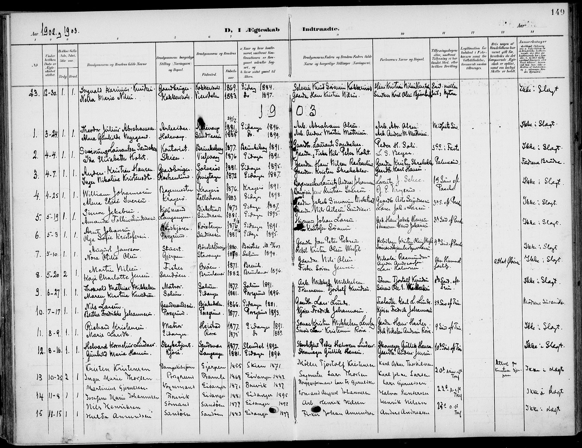 Eidanger kirkebøker, AV/SAKO-A-261/F/Fa/L0013: Parish register (official) no. 13, 1900-1913, p. 149