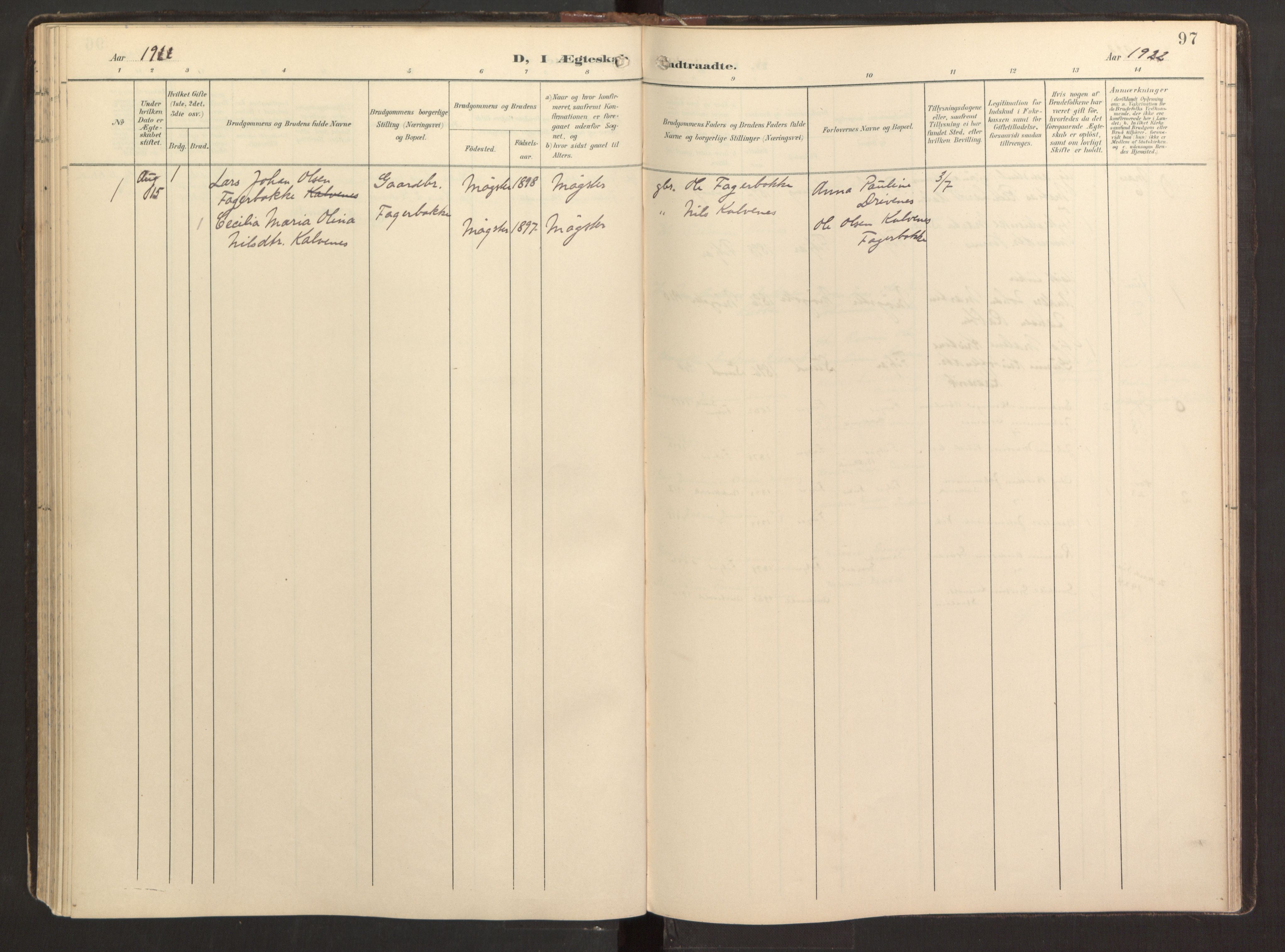 Fitjar sokneprestembete, SAB/A-99926: Parish register (official) no. B 1, 1900-1926, p. 97