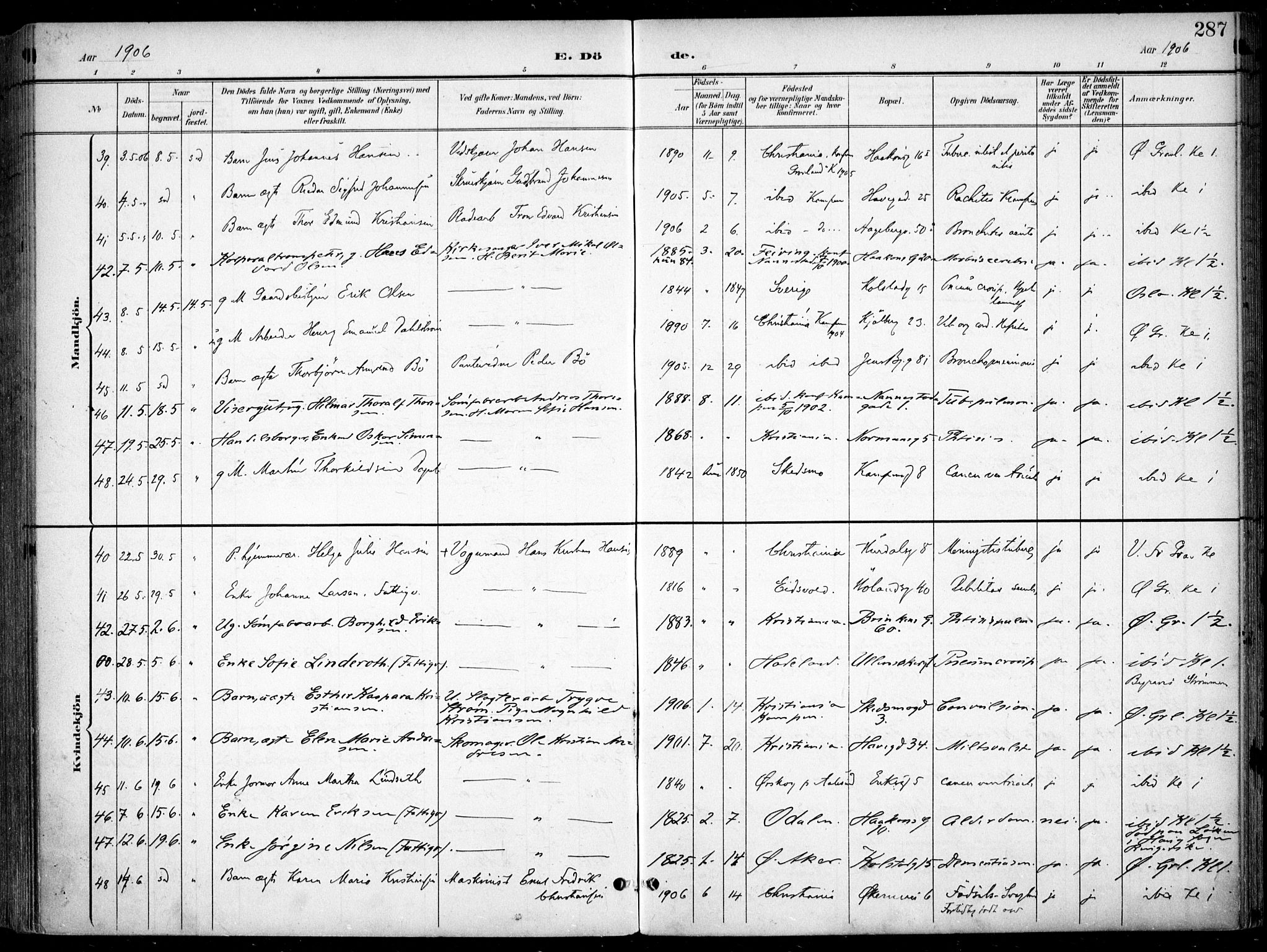 Kampen prestekontor Kirkebøker, AV/SAO-A-10853/F/Fa/L0009: Parish register (official) no. I 9, 1899-1911, p. 287