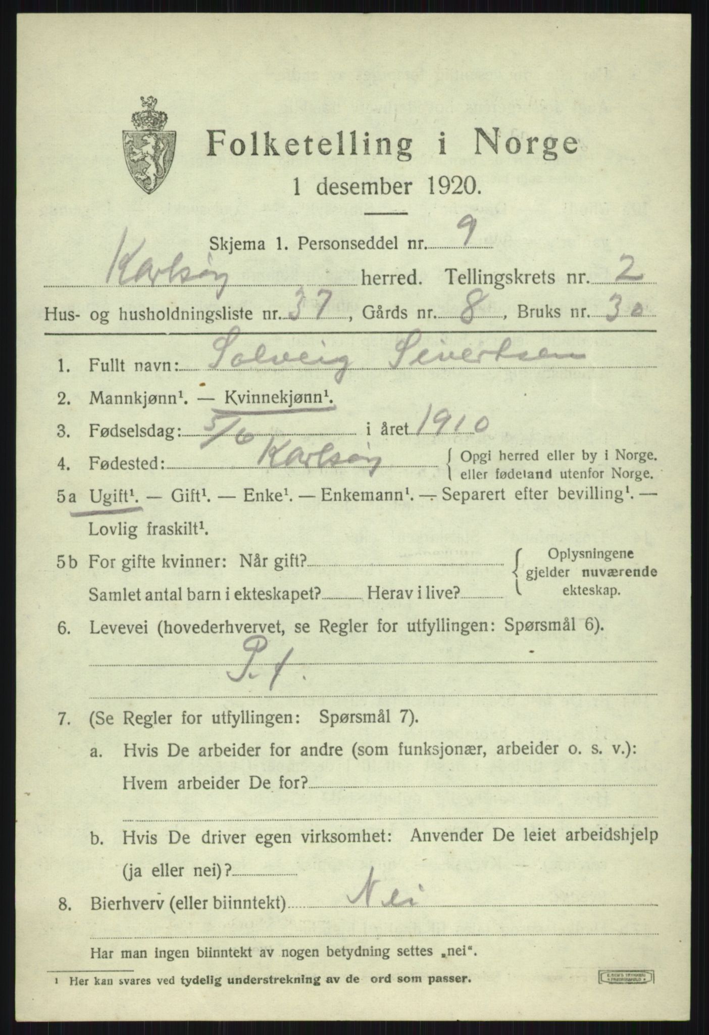 SATØ, 1920 census for Karlsøy, 1920, p. 1687