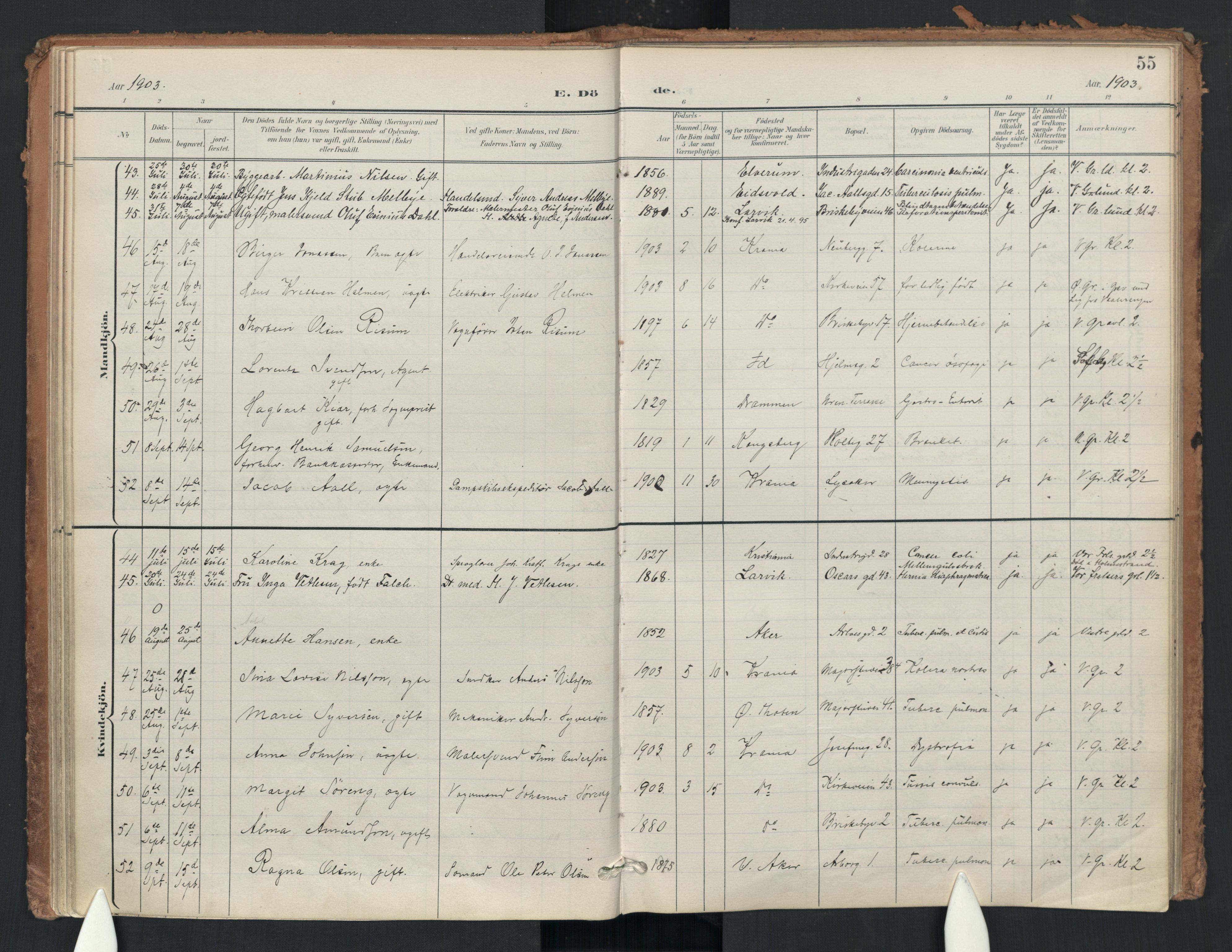 Uranienborg prestekontor Kirkebøker, AV/SAO-A-10877/F/Fa/L0008: Parish register (official) no. 8, 1898-1936, p. 55
