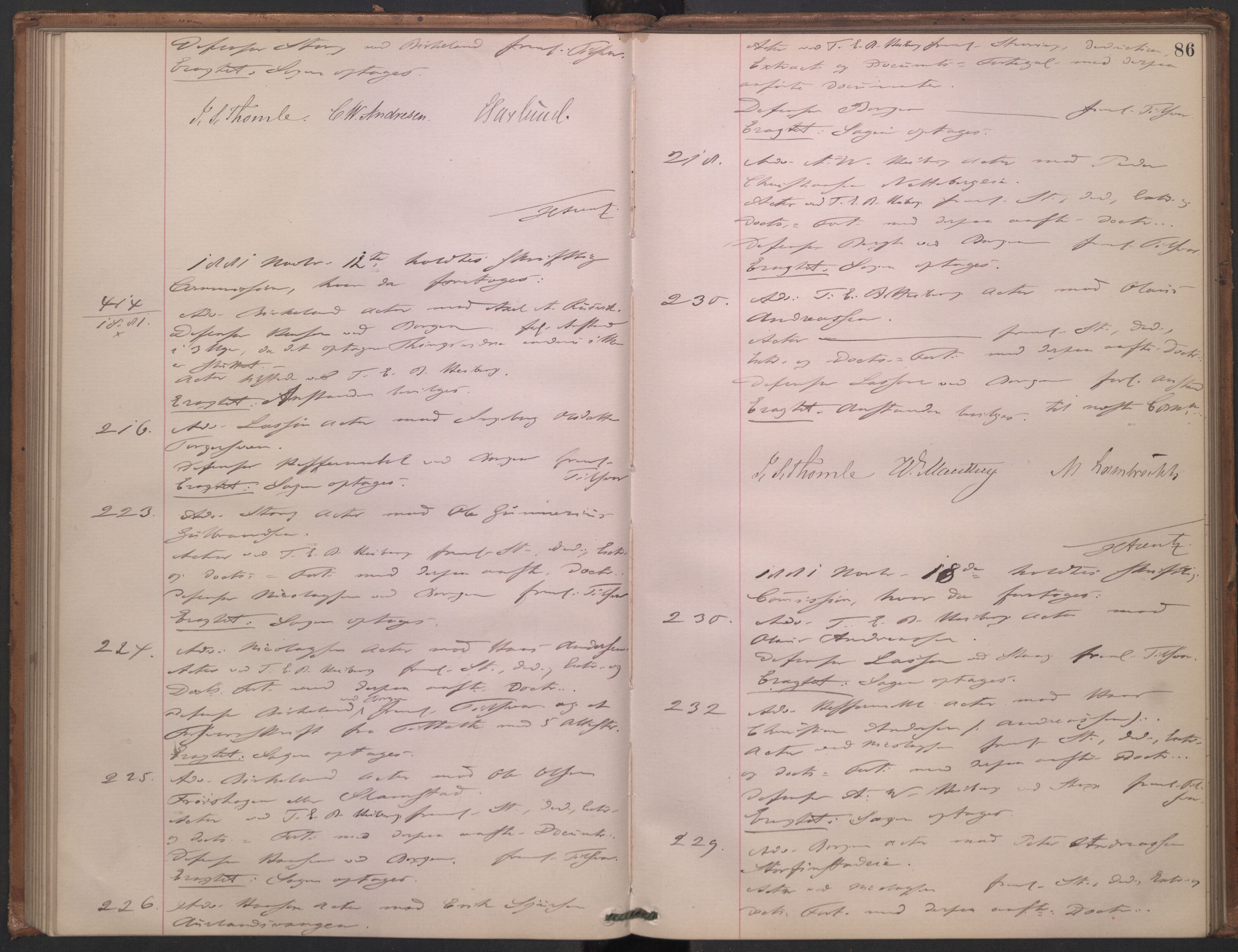 Høyesterett, AV/RA-S-1002/E/Ef/L0014: Protokoll over saker som gikk til skriftlig behandling, 1879-1884, p. 85b-86a