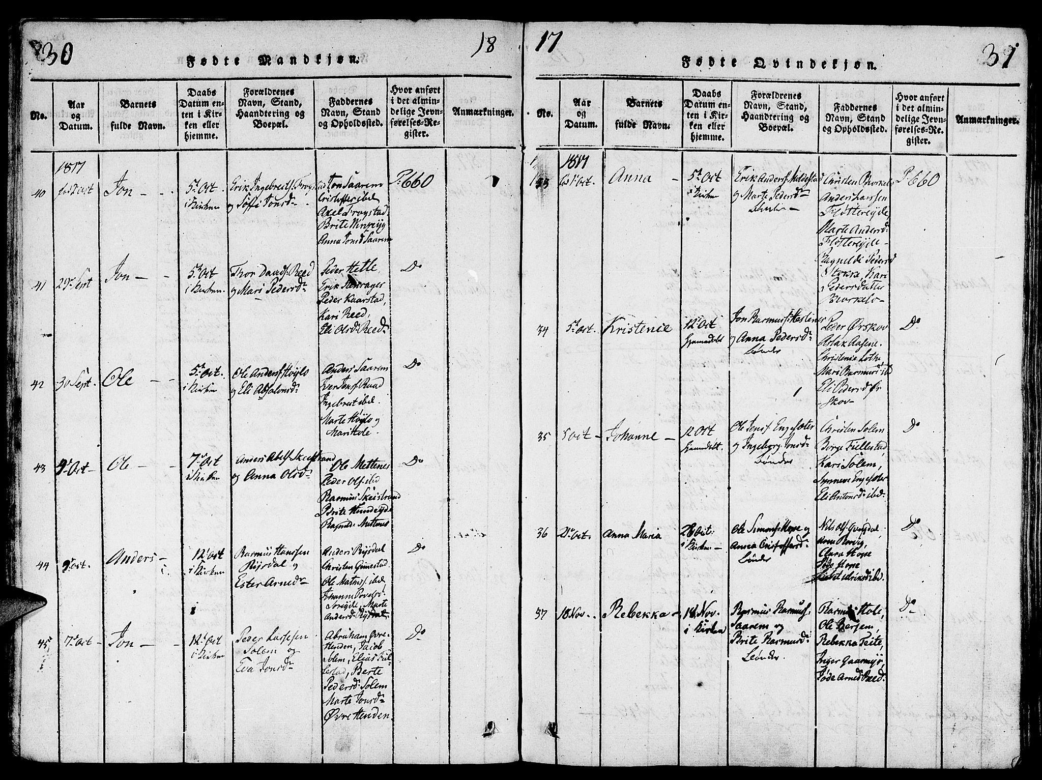 Gloppen sokneprestembete, SAB/A-80101/H/Haa/Haaa/L0006: Parish register (official) no. A 6, 1816-1826, p. 30-31