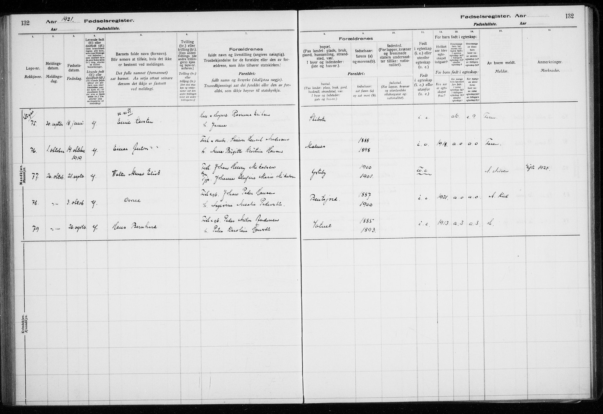 Lyngen sokneprestembete, AV/SATØ-S-1289/I/Ia/L0075: Birth register no. 75, 1916-1924, p. 132