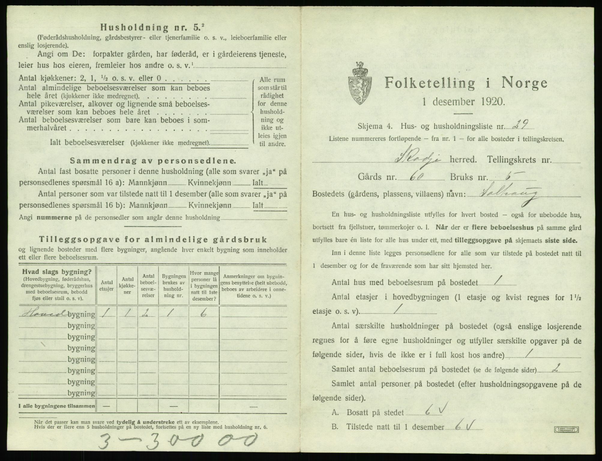 SAT, 1920 census for Skodje, 1920, p. 395