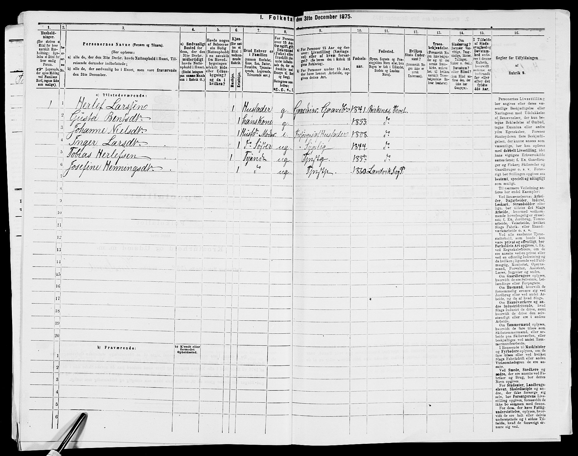 SAK, 1875 census for 1013P Tveit, 1875, p. 1097