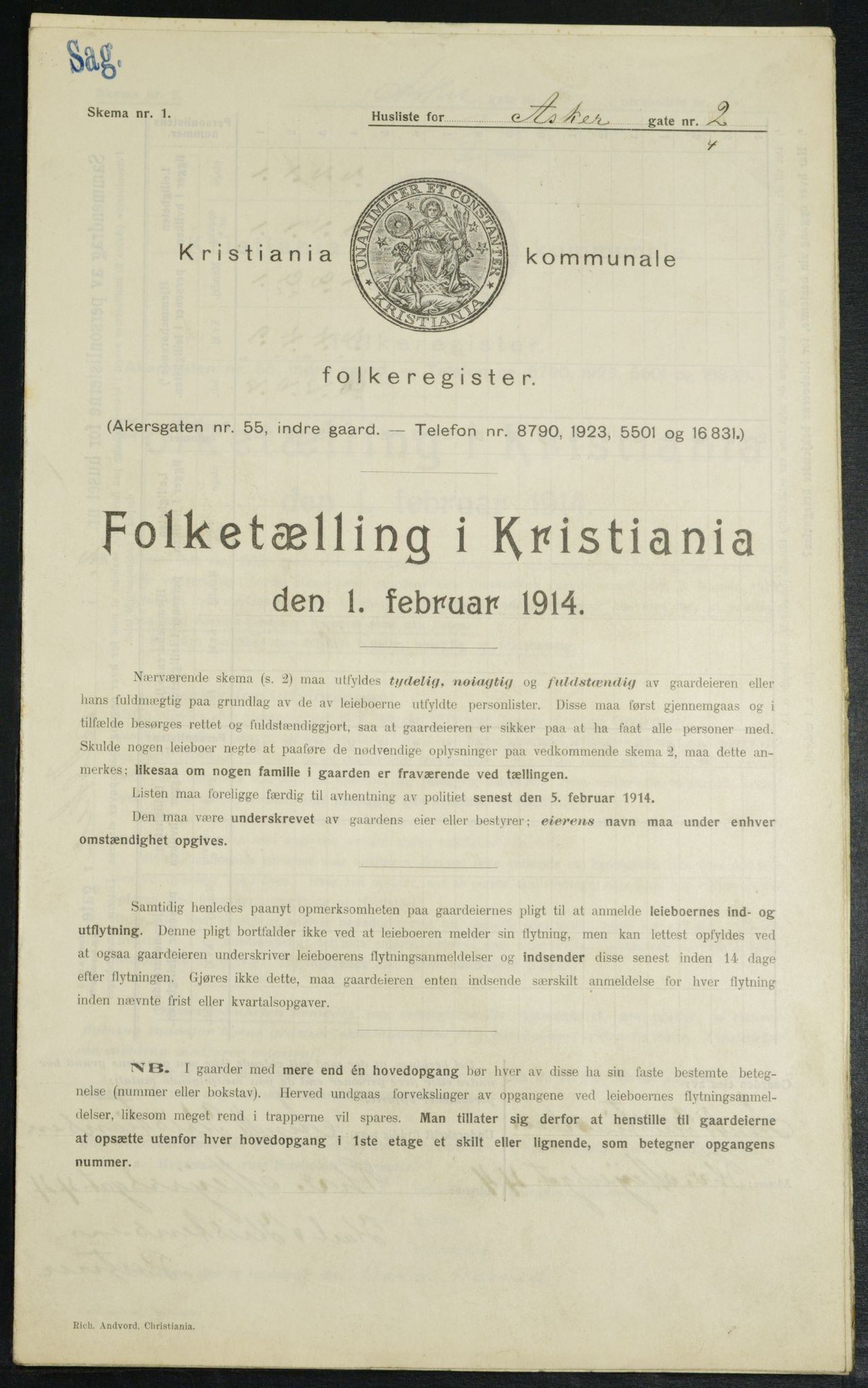 OBA, Municipal Census 1914 for Kristiania, 1914, p. 2514