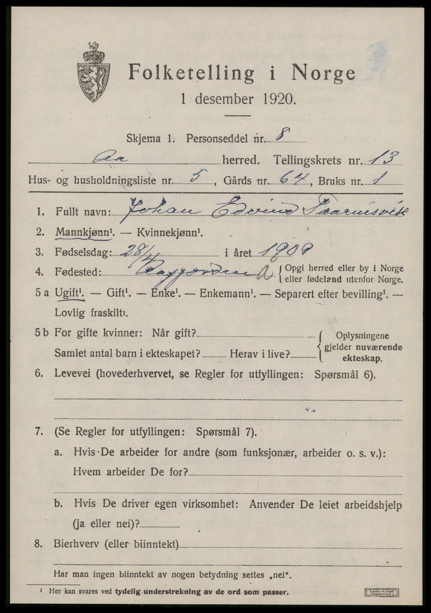 SAT, 1920 census for Å, 1920, p. 5548