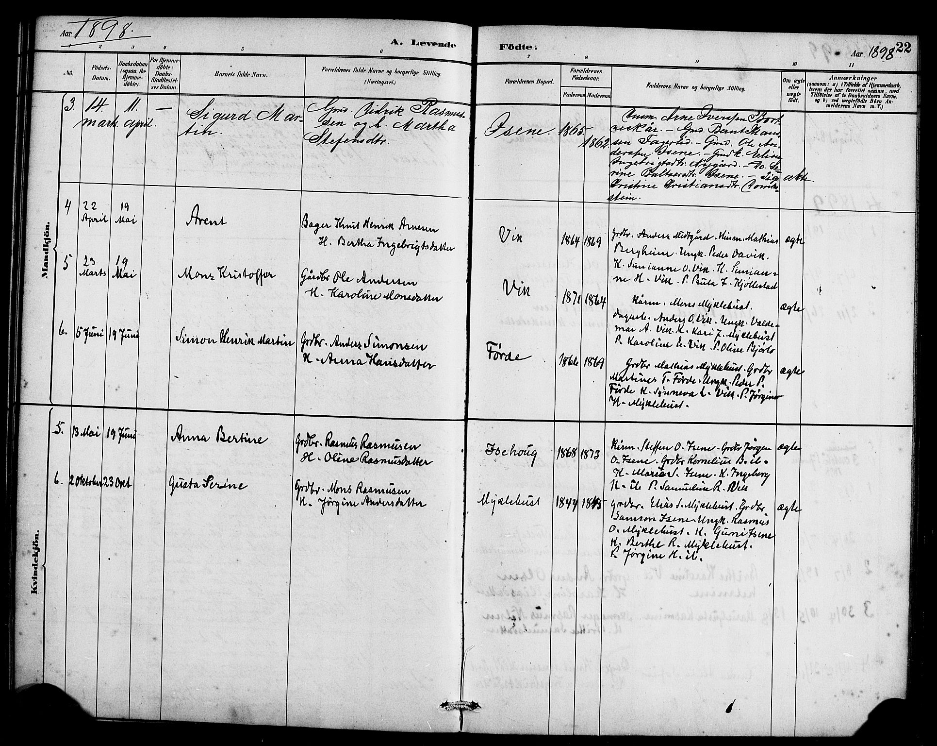Davik sokneprestembete, SAB/A-79701/H/Haa/Haae/L0001: Parish register (official) no. E 1, 1882-1900, p. 22