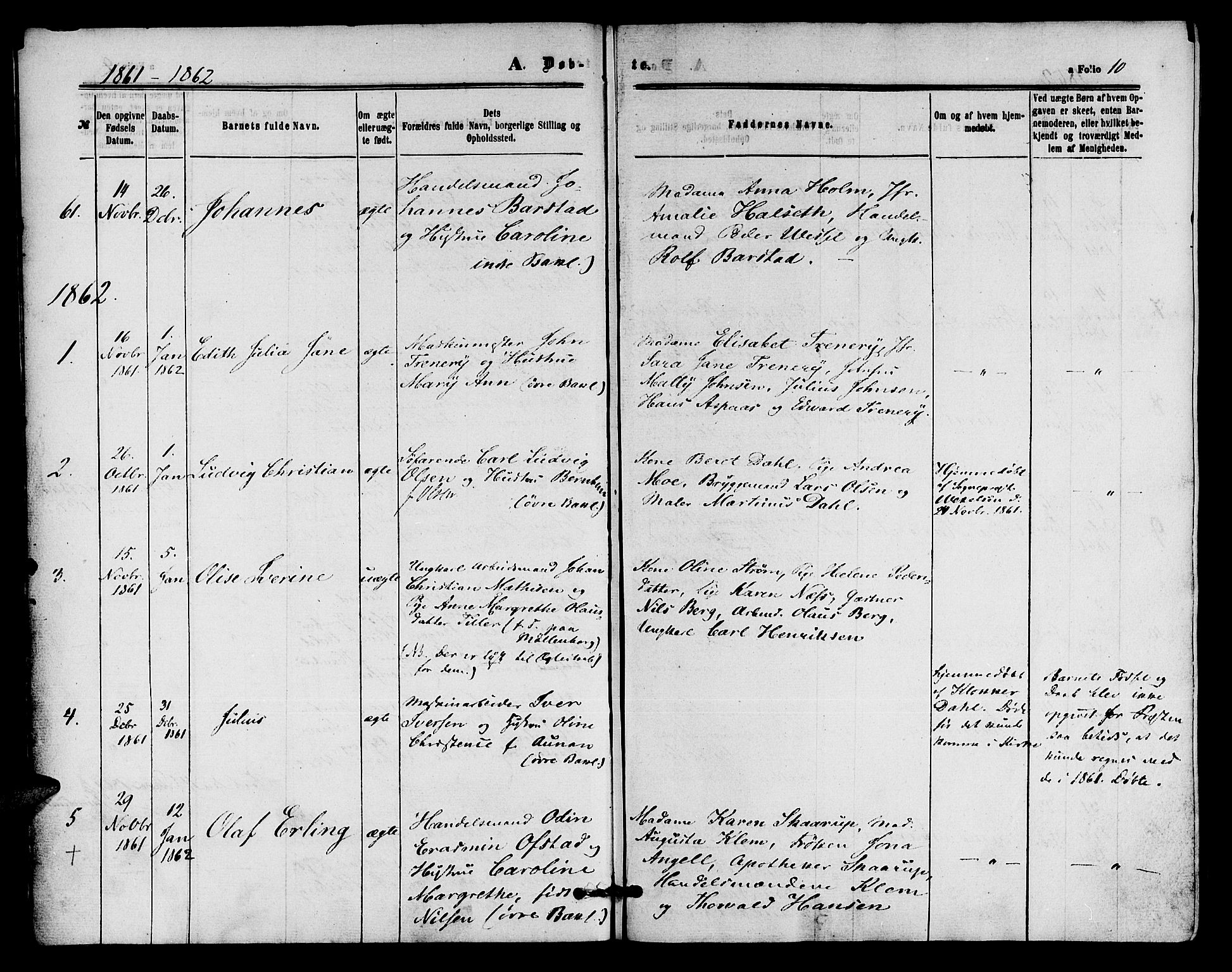 Ministerialprotokoller, klokkerbøker og fødselsregistre - Sør-Trøndelag, SAT/A-1456/604/L0185: Parish register (official) no. 604A06, 1861-1865, p. 10