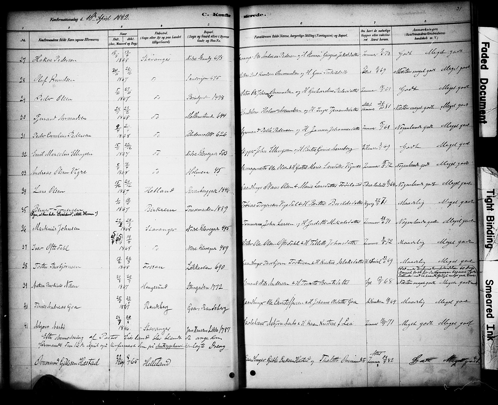 Domkirken sokneprestkontor, AV/SAST-A-101812/001/30/30BA/L0028: Parish register (official) no. A 27, 1878-1896, p. 31