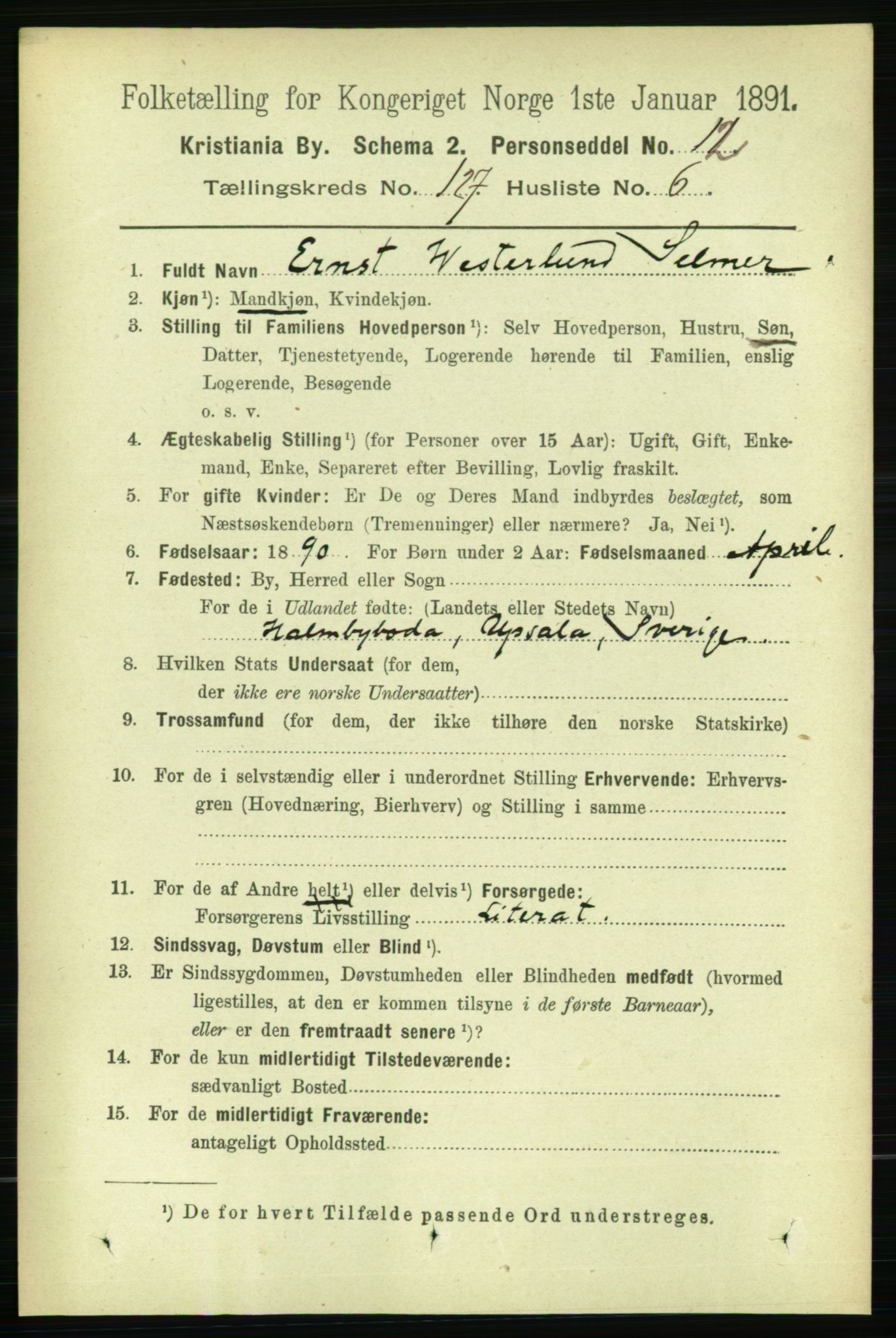 RA, 1891 census for 0301 Kristiania, 1891, p. 68051