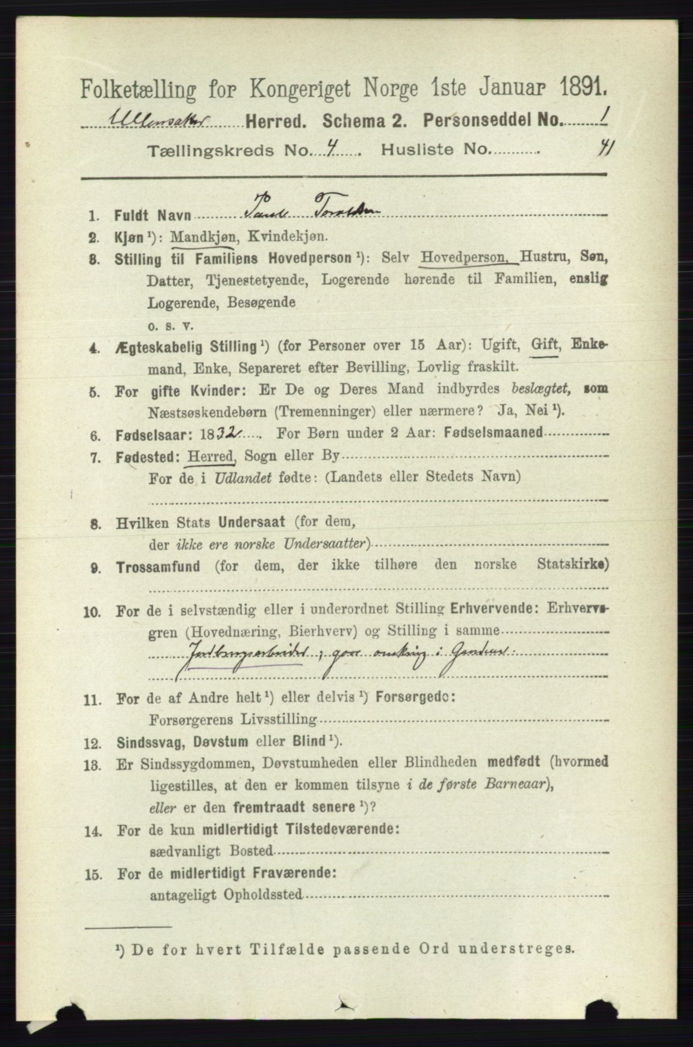 RA, 1891 census for 0235 Ullensaker, 1891, p. 1724