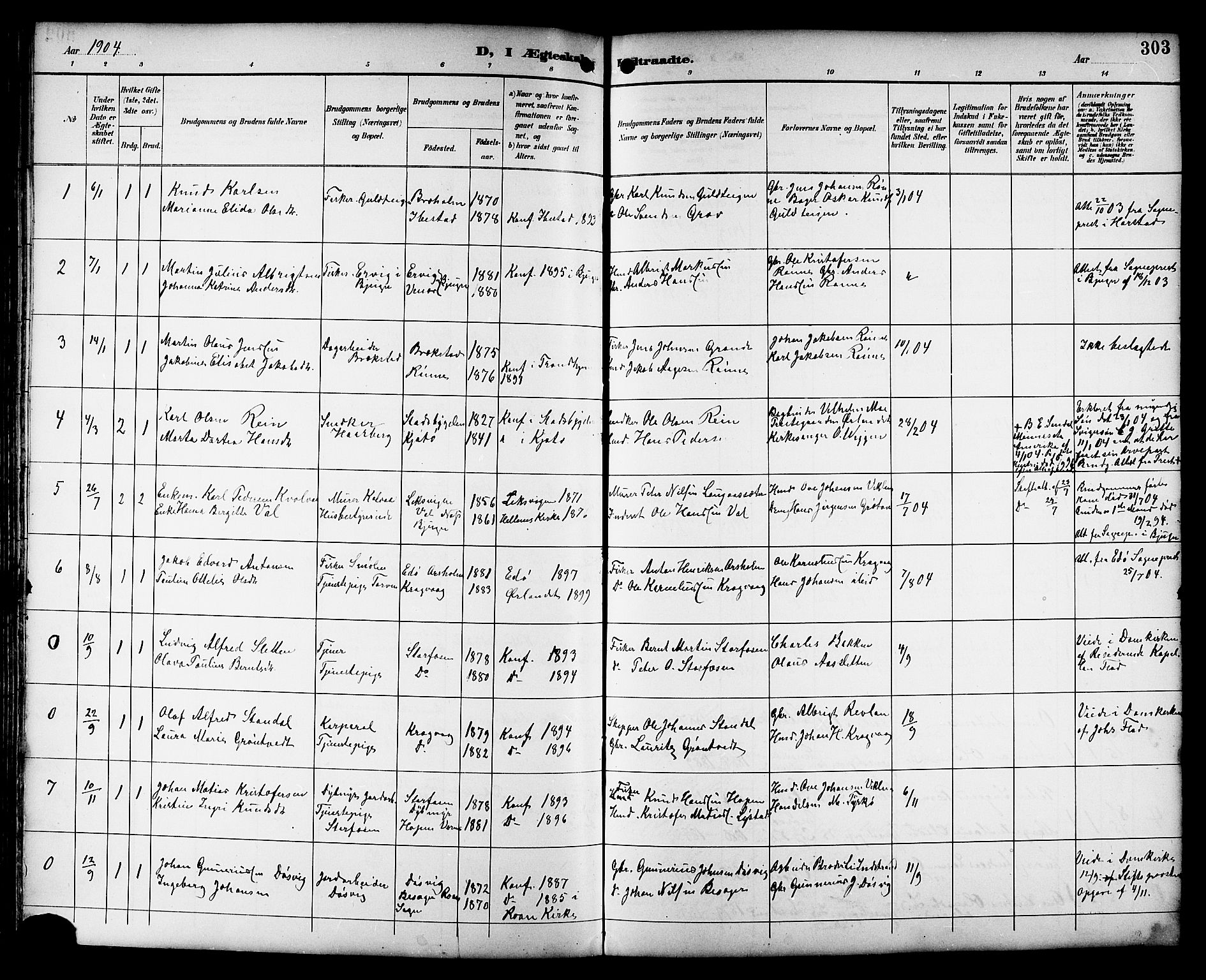 Ministerialprotokoller, klokkerbøker og fødselsregistre - Sør-Trøndelag, SAT/A-1456/659/L0746: Parish register (copy) no. 659C03, 1893-1912, p. 303
