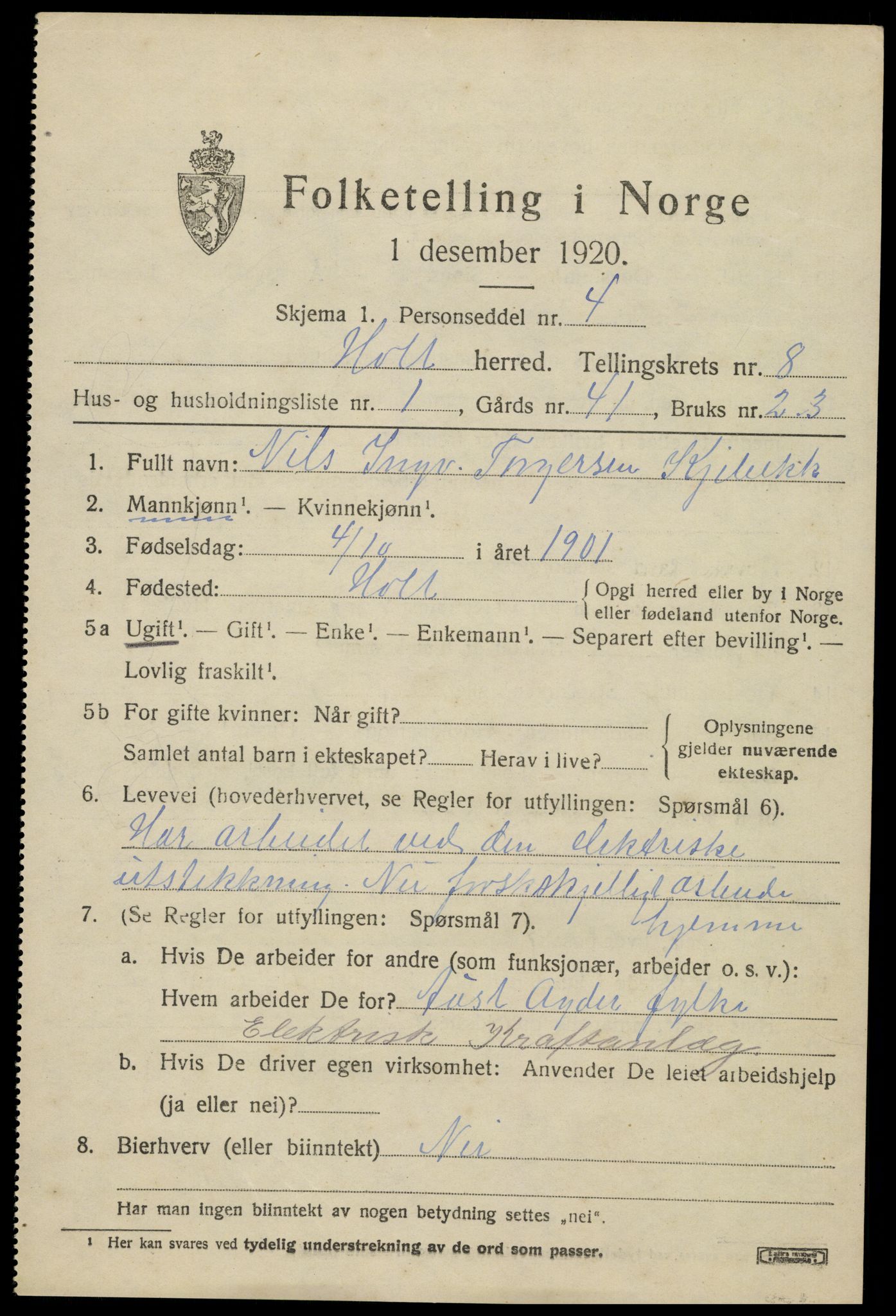 SAK, 1920 census for Holt, 1920, p. 4932