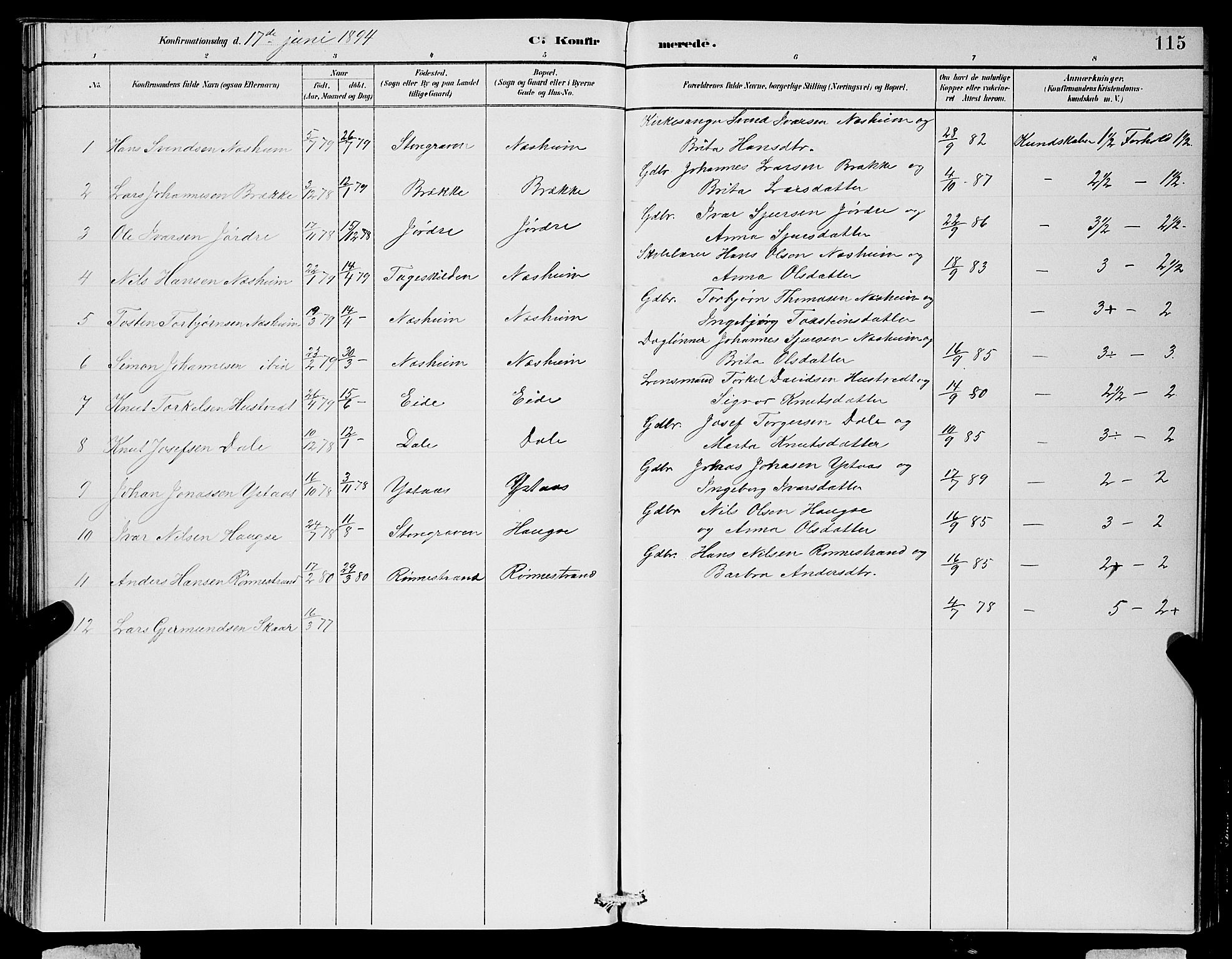 Ulvik sokneprestembete, SAB/A-78801/H/Hab: Parish register (copy) no. B 3, 1884-1901, p. 115