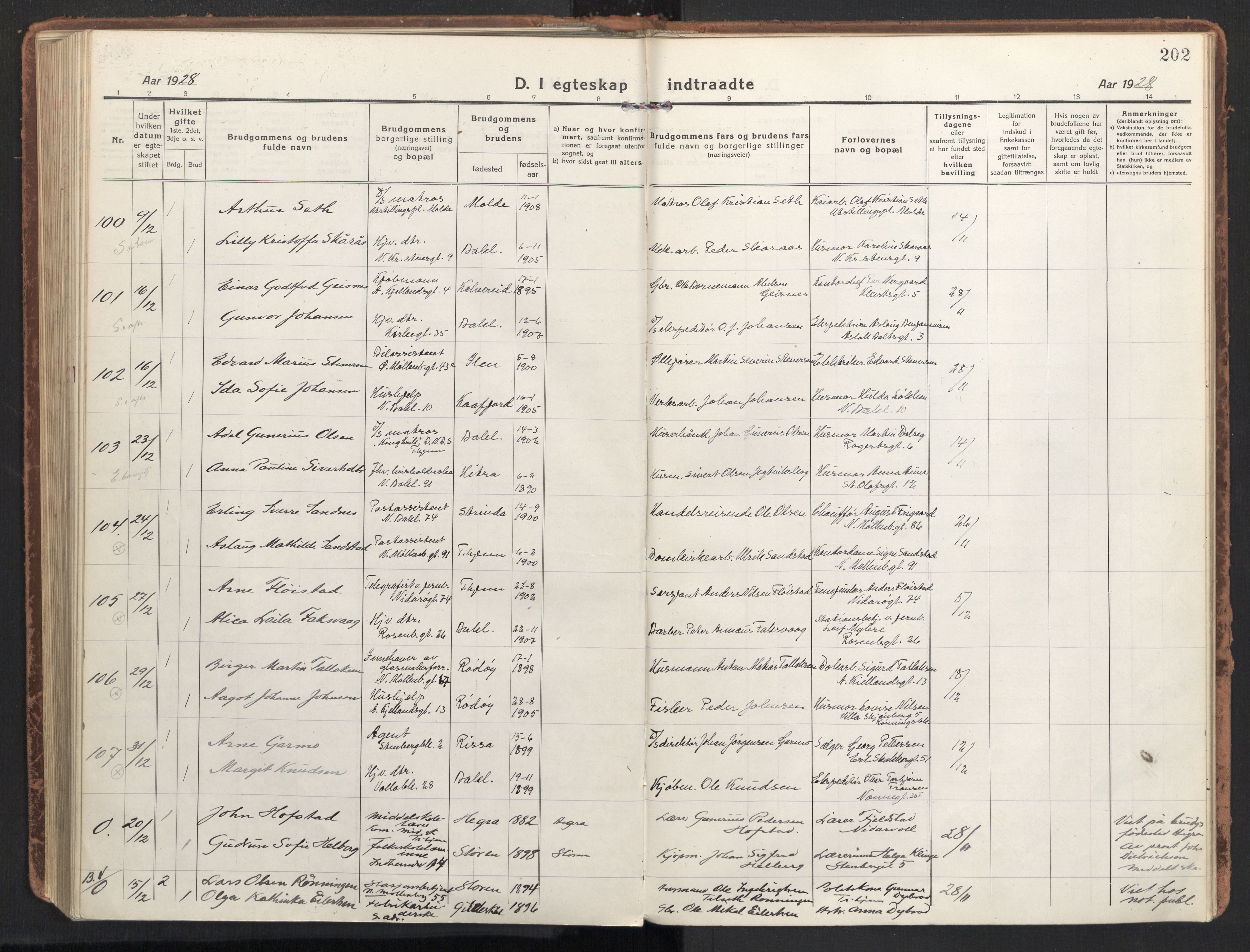 Ministerialprotokoller, klokkerbøker og fødselsregistre - Sør-Trøndelag, SAT/A-1456/604/L0206: Parish register (official) no. 604A26, 1917-1931, p. 202