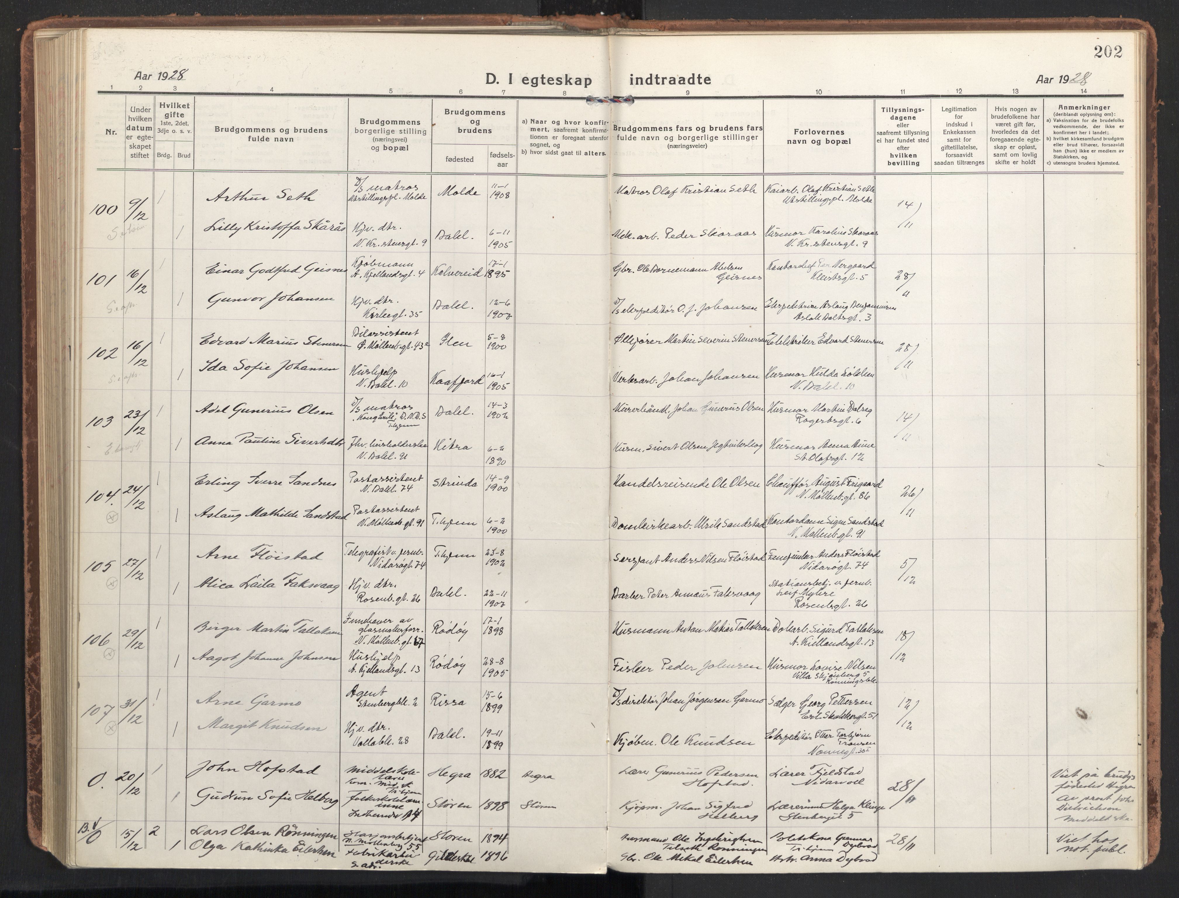 Ministerialprotokoller, klokkerbøker og fødselsregistre - Sør-Trøndelag, AV/SAT-A-1456/604/L0206: Parish register (official) no. 604A26, 1917-1931, p. 202