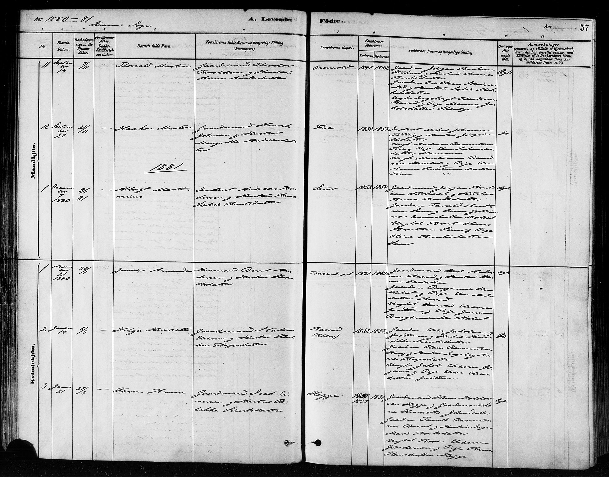 Ministerialprotokoller, klokkerbøker og fødselsregistre - Nord-Trøndelag, AV/SAT-A-1458/746/L0449: Parish register (official) no. 746A07 /2, 1878-1899, p. 57