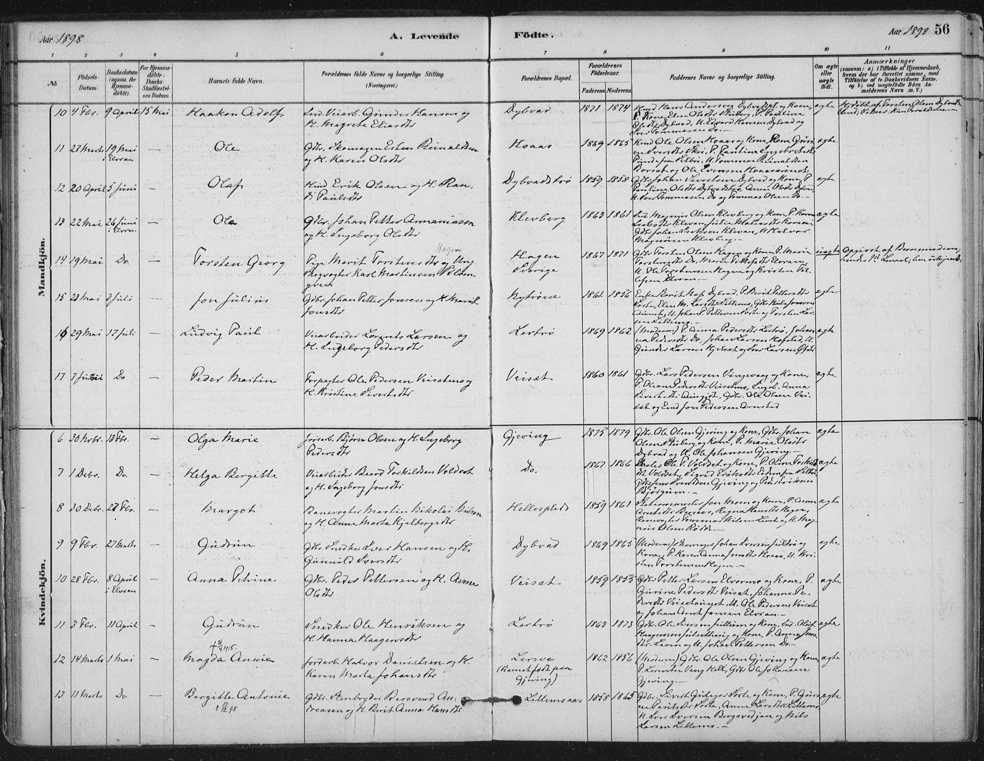 Ministerialprotokoller, klokkerbøker og fødselsregistre - Nord-Trøndelag, SAT/A-1458/710/L0095: Parish register (official) no. 710A01, 1880-1914, p. 56