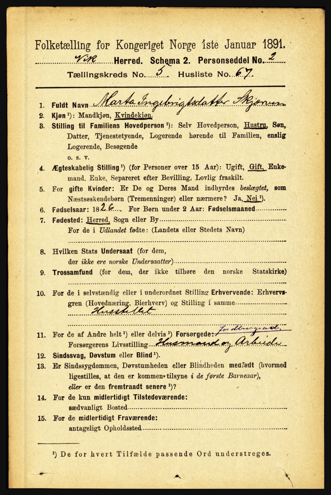 RA, 1891 census for 1417 Vik, 1891, p. 2745