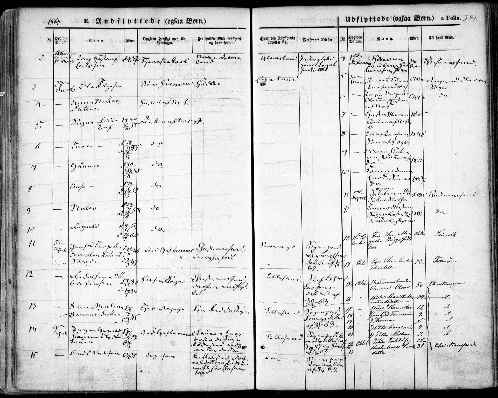 Vestre Moland sokneprestkontor, SAK/1111-0046/F/Fa/Fab/L0007: Parish register (official) no. A 7, 1859-1872, p. 341
