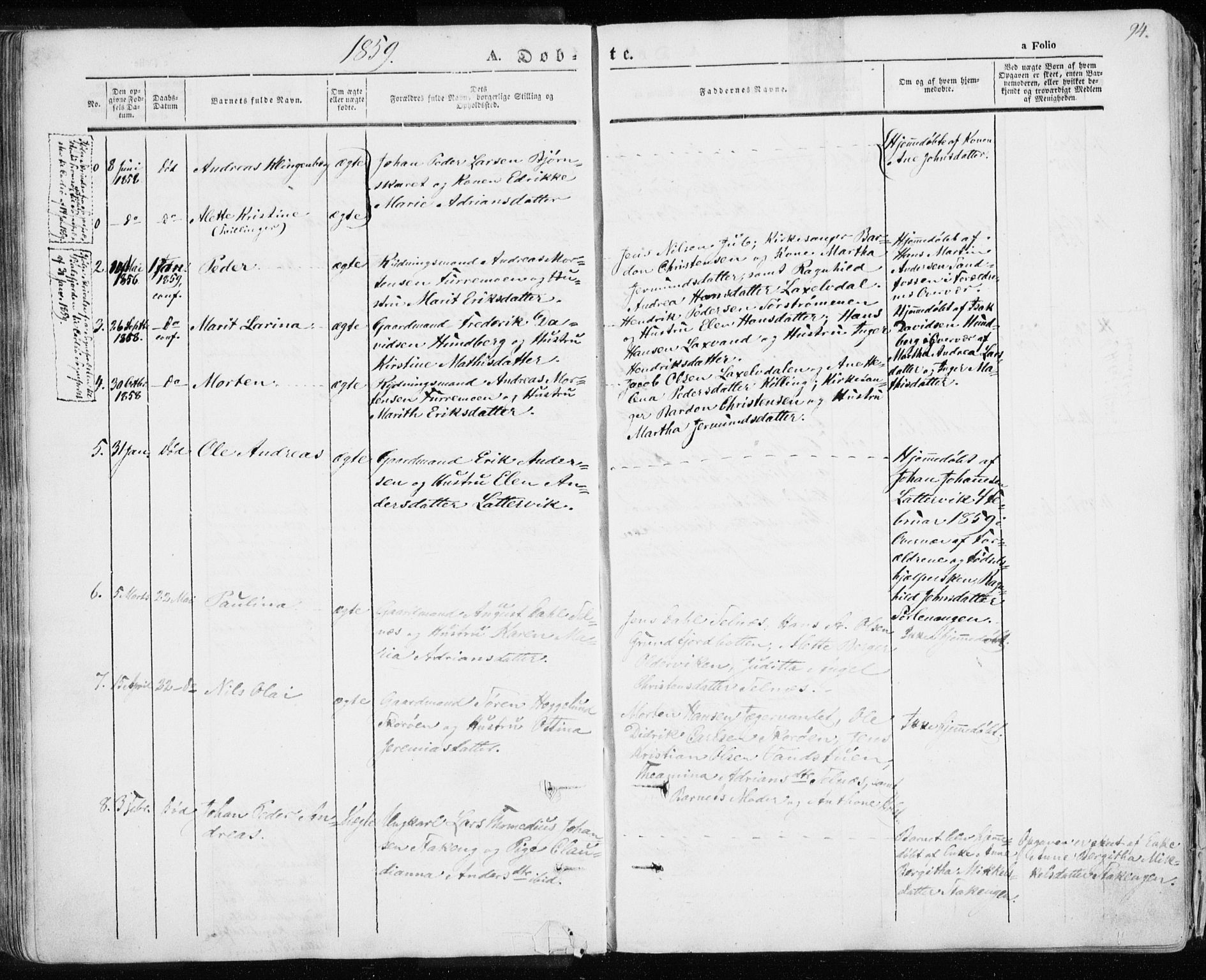 Karlsøy sokneprestembete, AV/SATØ-S-1299/H/Ha/Haa/L0003kirke: Parish register (official) no. 3, 1843-1860, p. 94