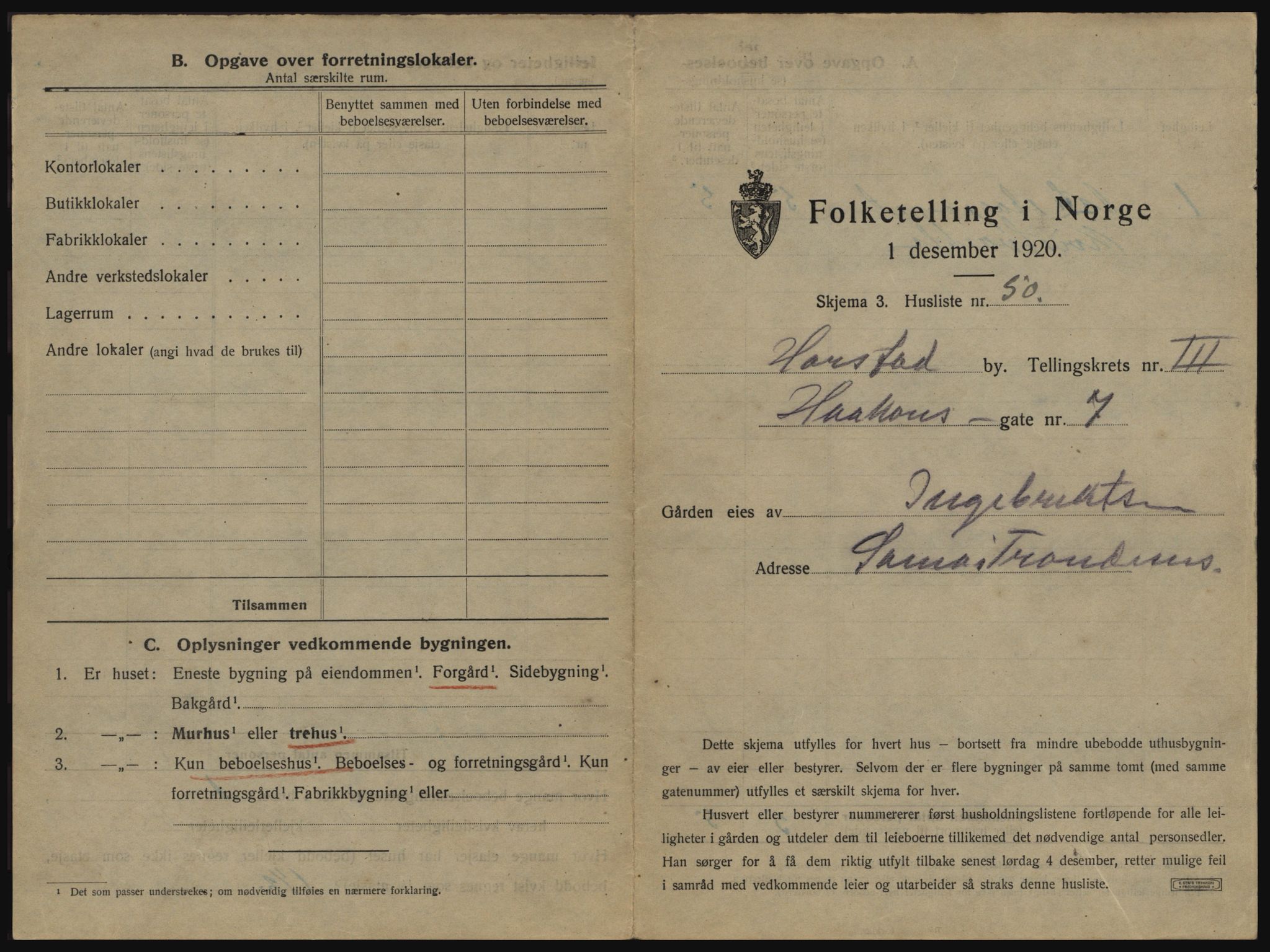 SATØ, 1920 census for Harstad, 1920, p. 361