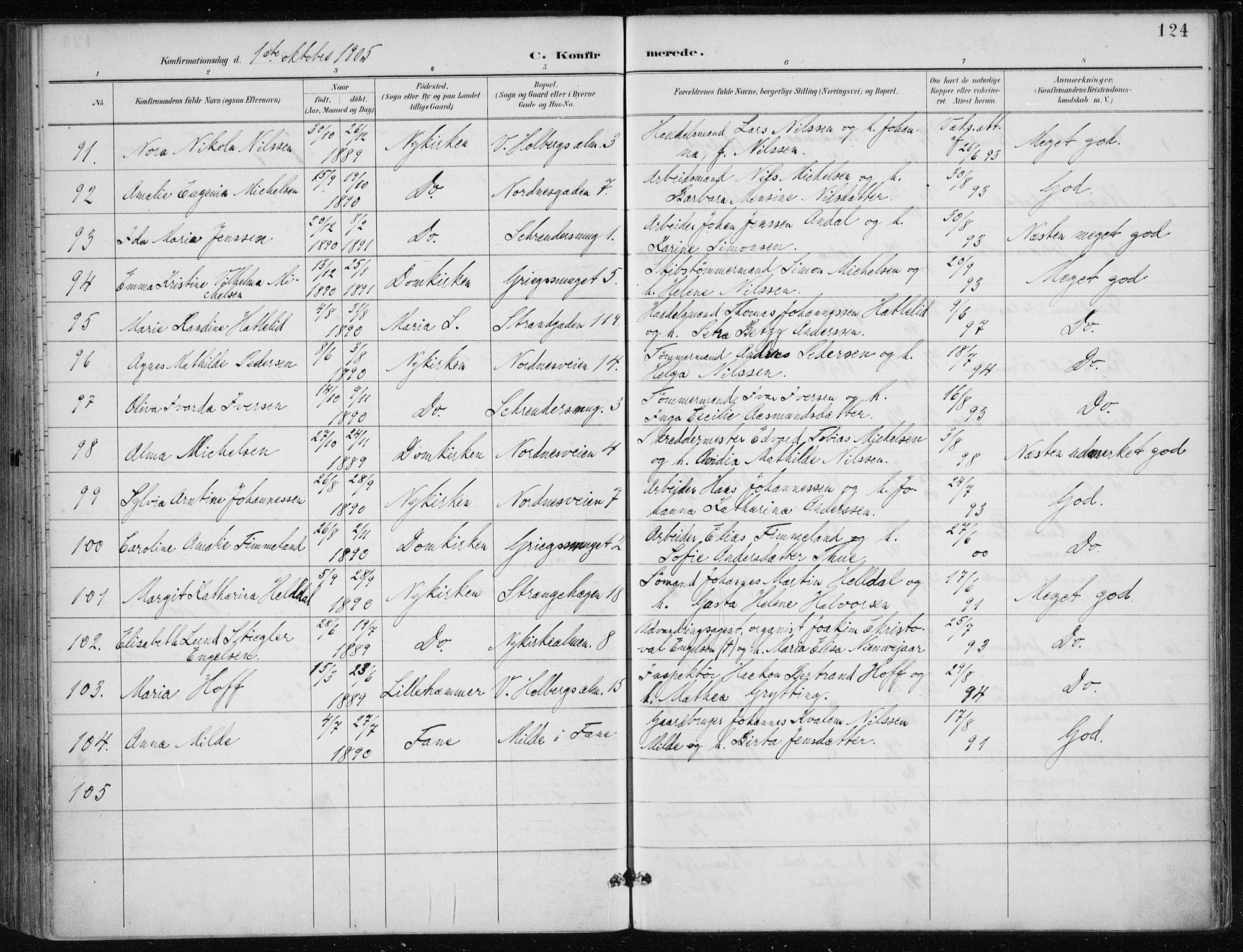 Nykirken Sokneprestembete, AV/SAB-A-77101/H/Haa/L0028: Parish register (official) no. C 7, 1887-1913, p. 124