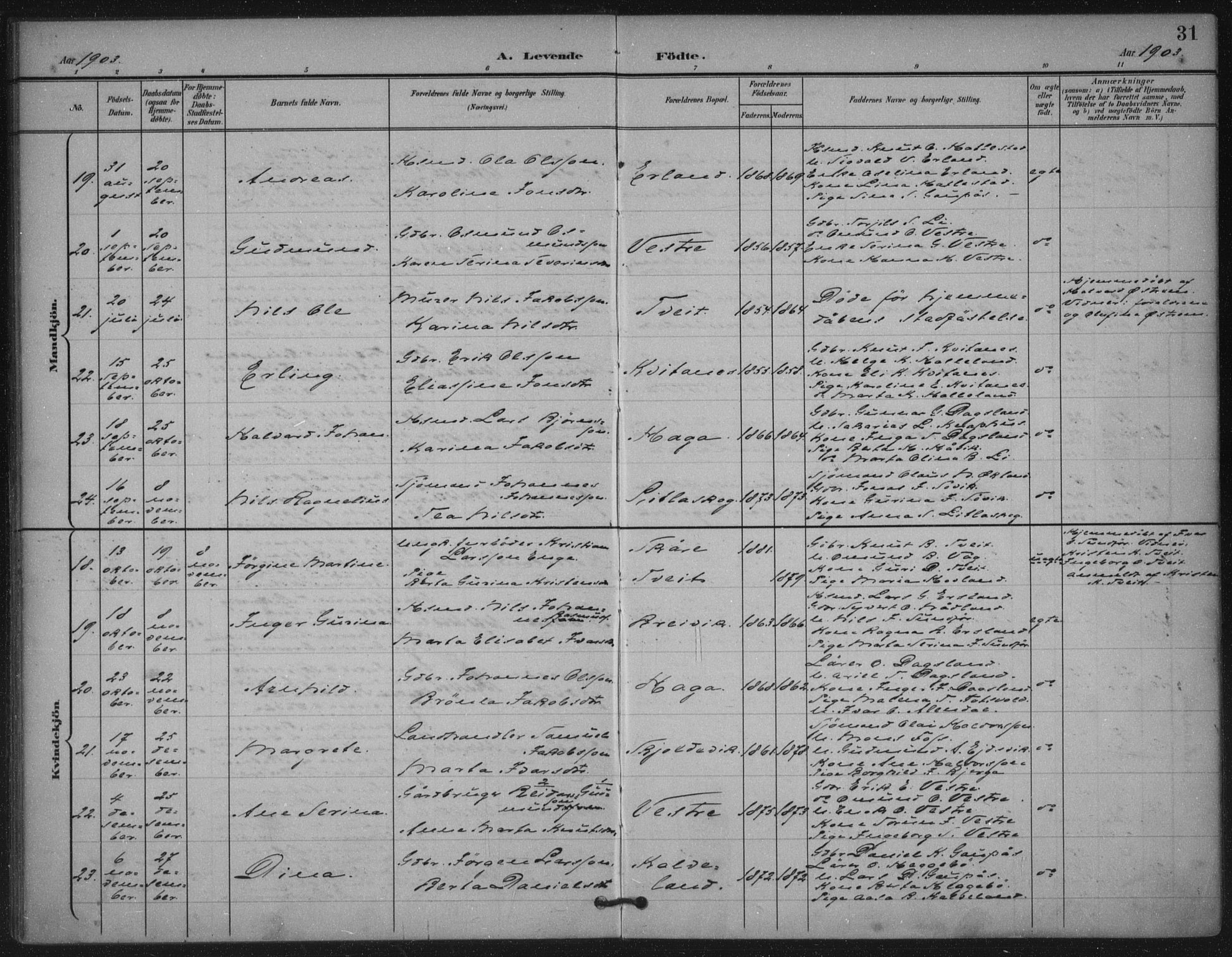 Skjold sokneprestkontor, AV/SAST-A-101847/H/Ha/Haa/L0011: Parish register (official) no. A 11, 1897-1914, p. 31