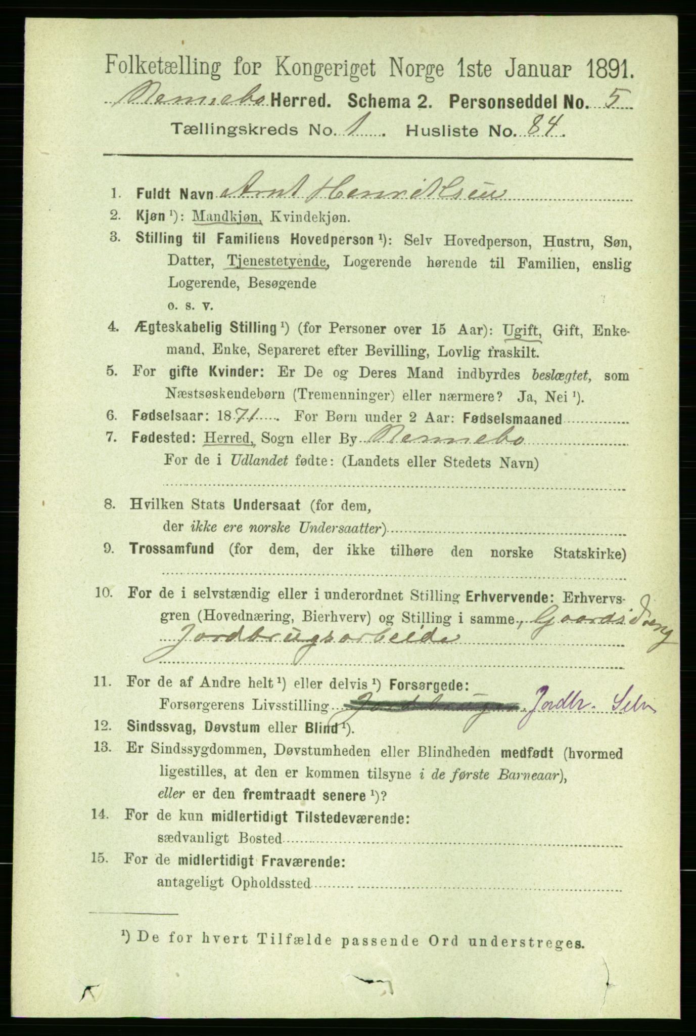 RA, 1891 census for 1635 Rennebu, 1891, p. 615