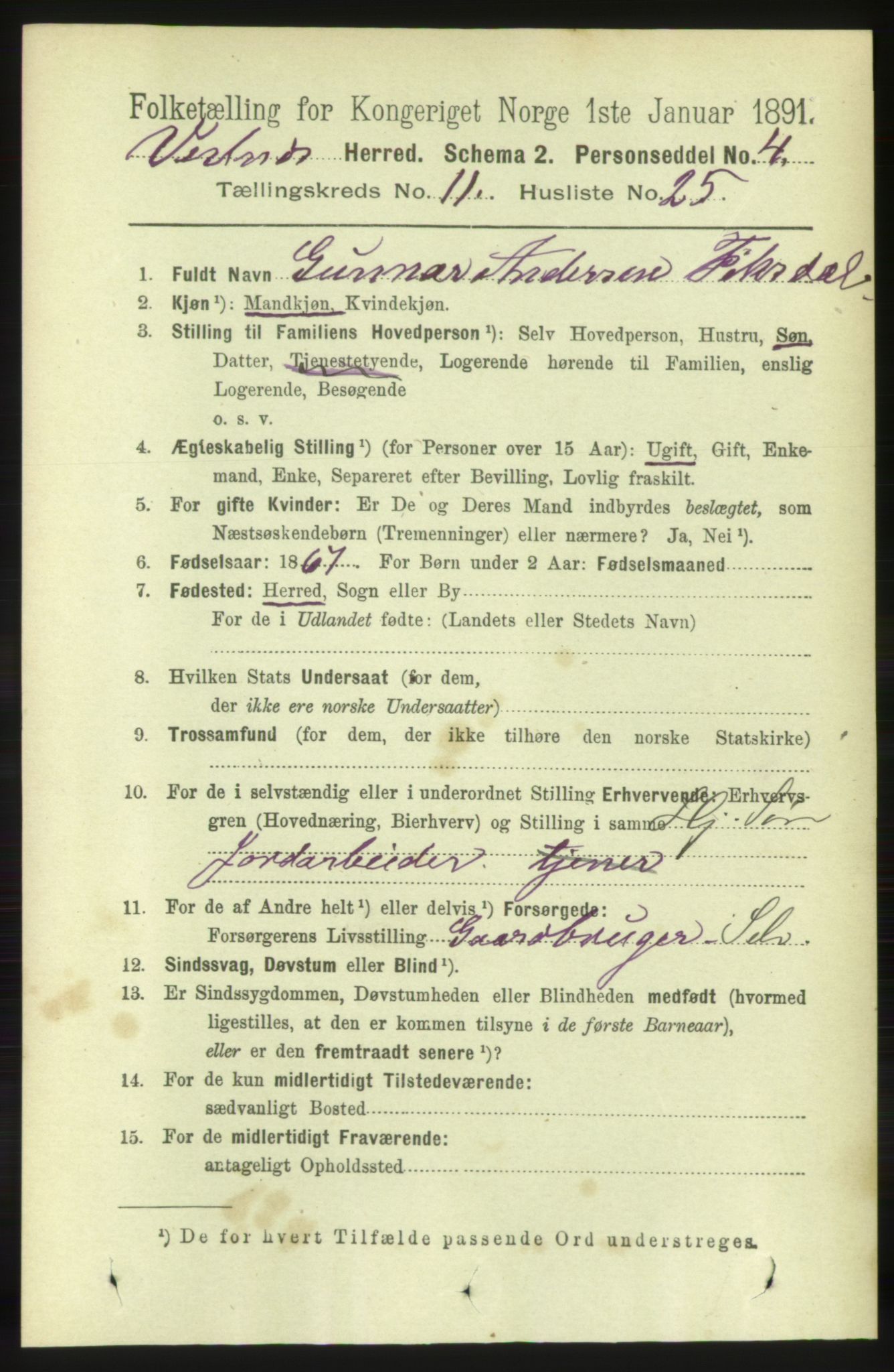 RA, 1891 census for 1535 Vestnes, 1891, p. 4055