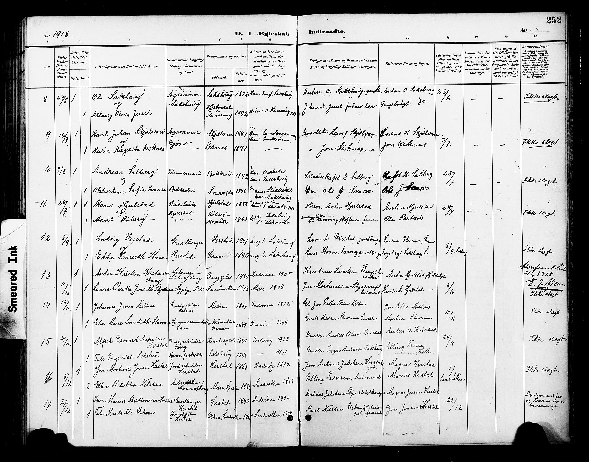 Ministerialprotokoller, klokkerbøker og fødselsregistre - Nord-Trøndelag, SAT/A-1458/730/L0302: Parish register (copy) no. 730C05, 1898-1924, p. 252