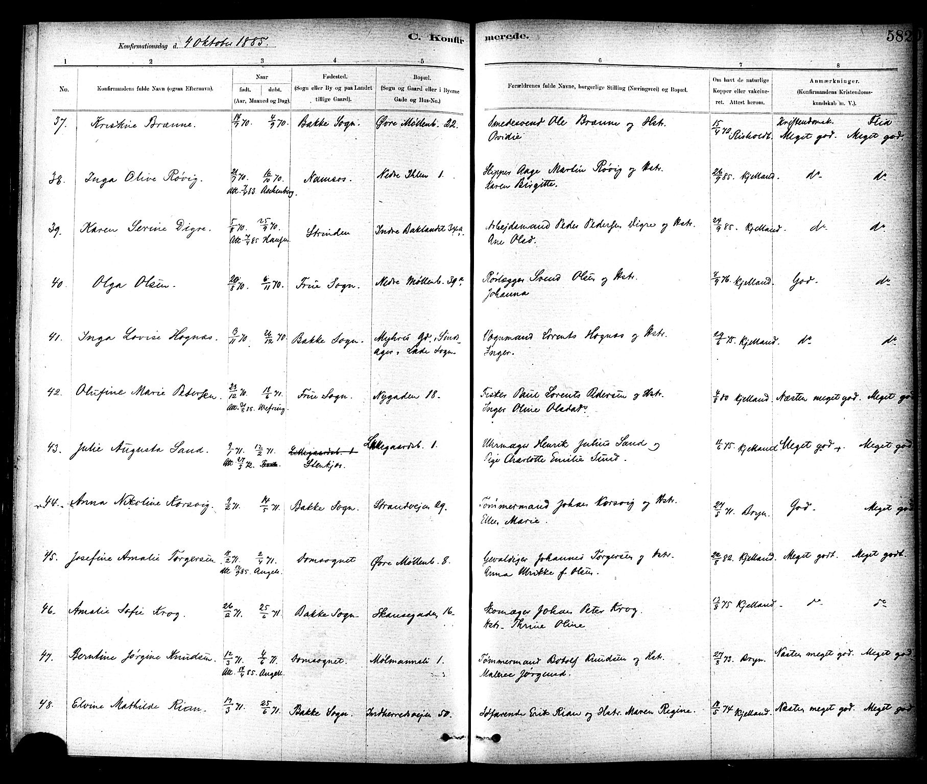 Ministerialprotokoller, klokkerbøker og fødselsregistre - Sør-Trøndelag, AV/SAT-A-1456/604/L0188: Parish register (official) no. 604A09, 1878-1892, p. 582