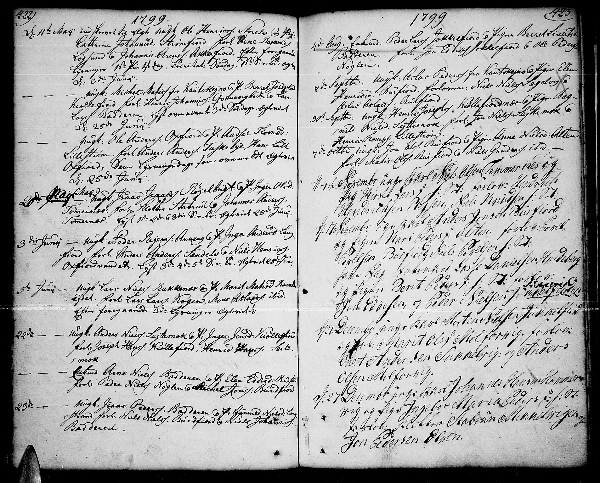 Skjervøy sokneprestkontor, SATØ/S-1300/H/Ha/Haa/L0002kirke: Parish register (official) no. 2, 1781-1817, p. 422-423