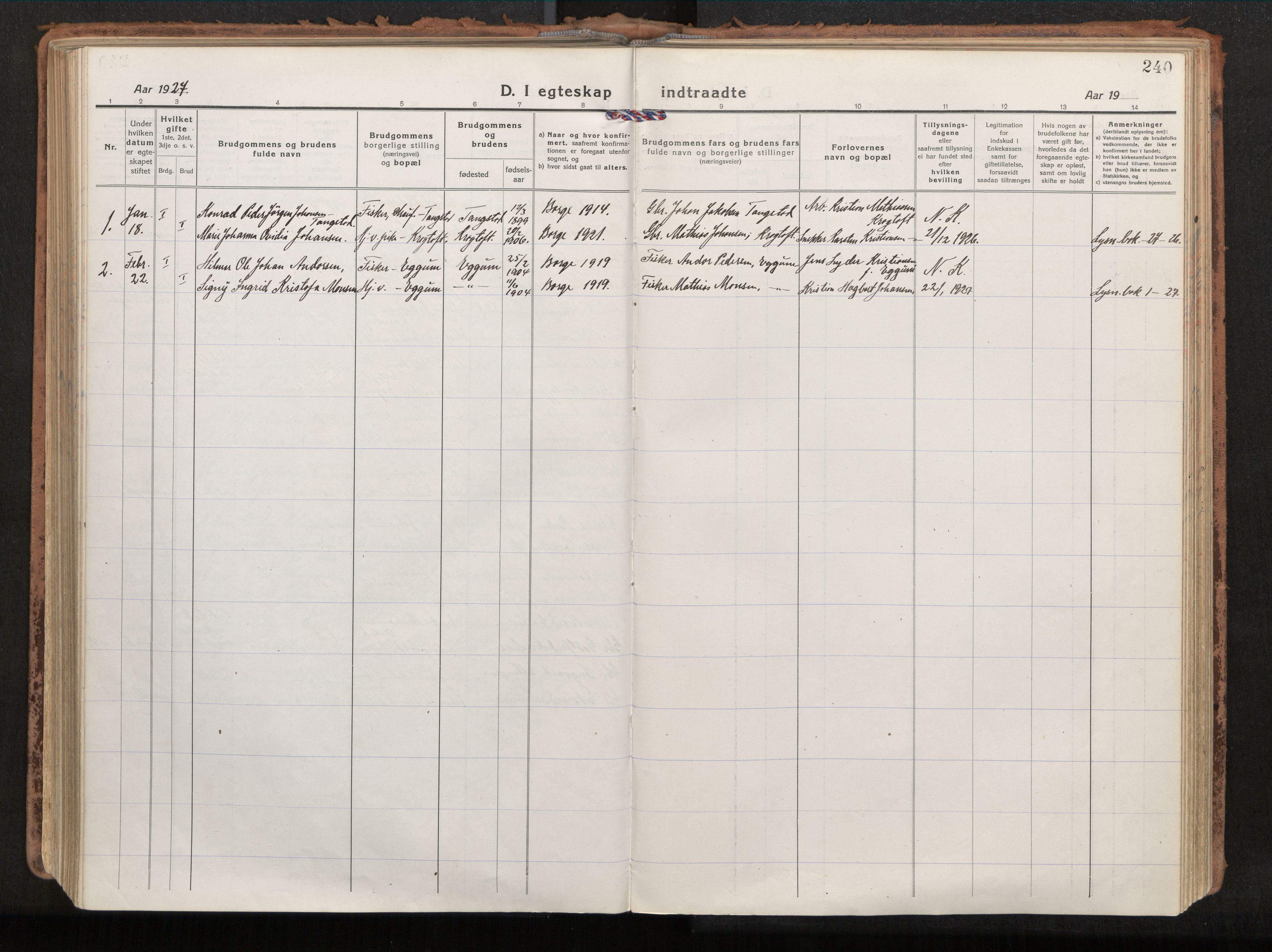 Ministerialprotokoller, klokkerbøker og fødselsregistre - Nordland, SAT/A-1459/880/L1136: Parish register (official) no. 880A10, 1919-1927, p. 240