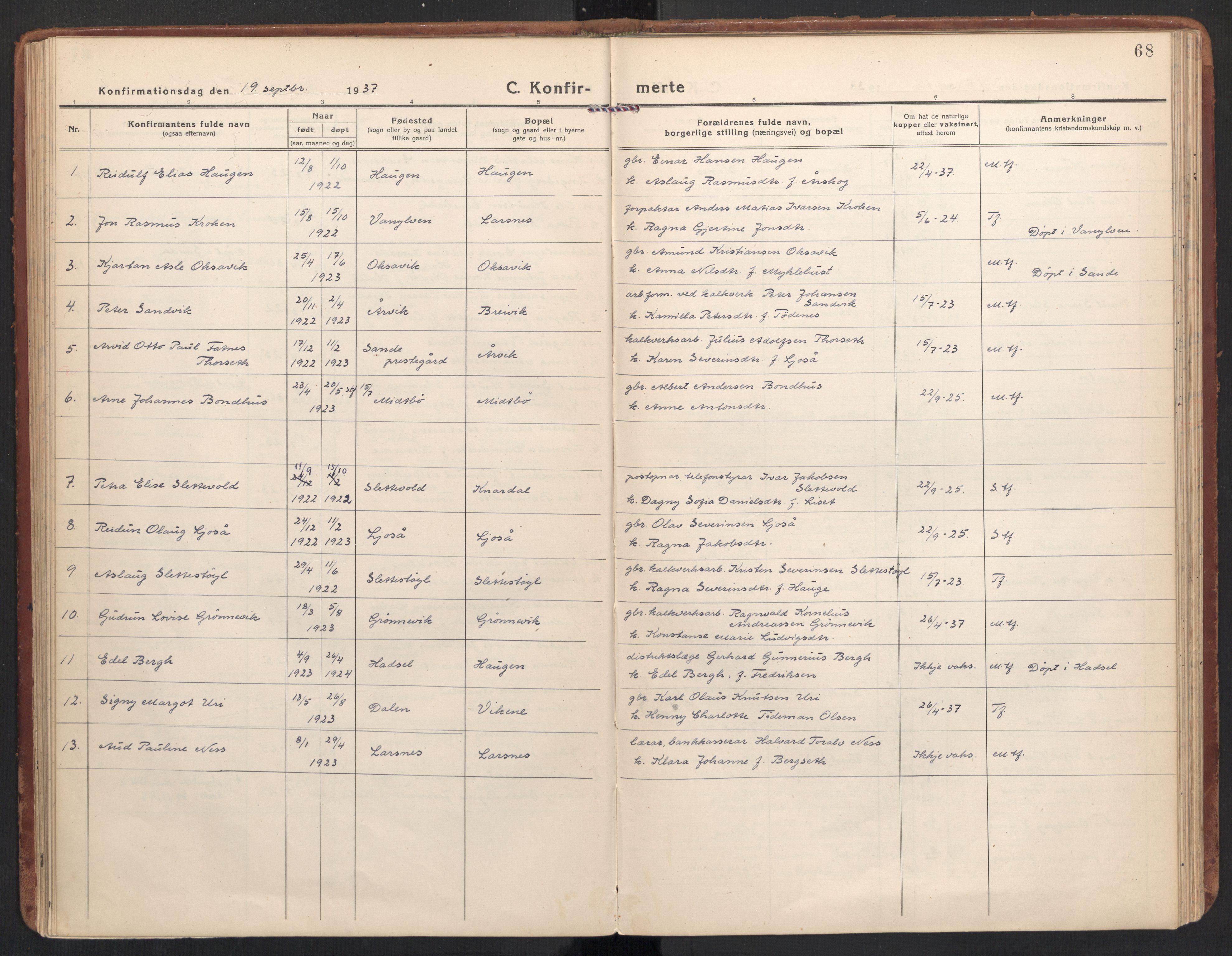 Ministerialprotokoller, klokkerbøker og fødselsregistre - Møre og Romsdal, SAT/A-1454/504/L0058: Parish register (official) no. 504A05, 1920-1940, p. 68