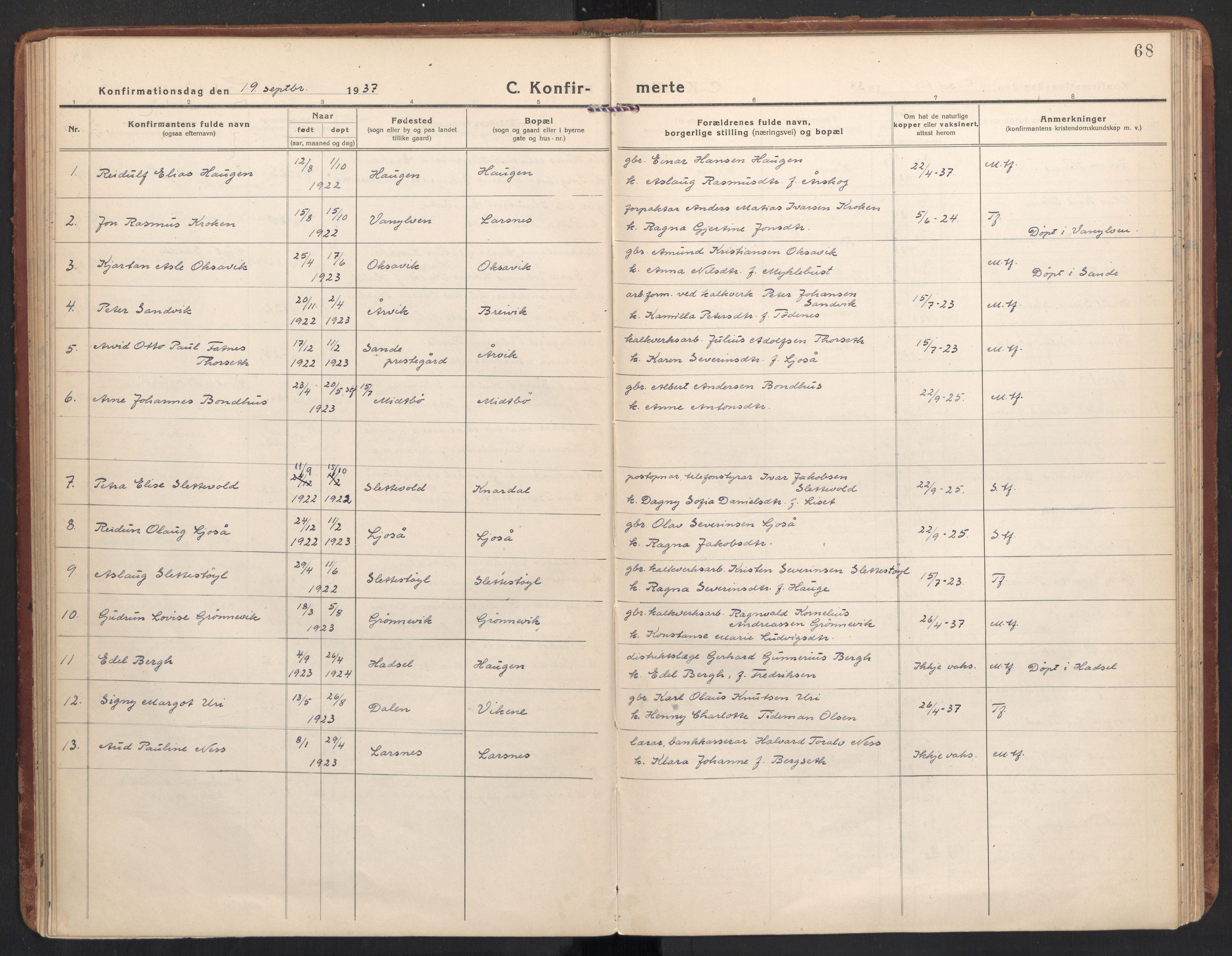 Ministerialprotokoller, klokkerbøker og fødselsregistre - Møre og Romsdal, AV/SAT-A-1454/504/L0058: Parish register (official) no. 504A05, 1920-1940, p. 68