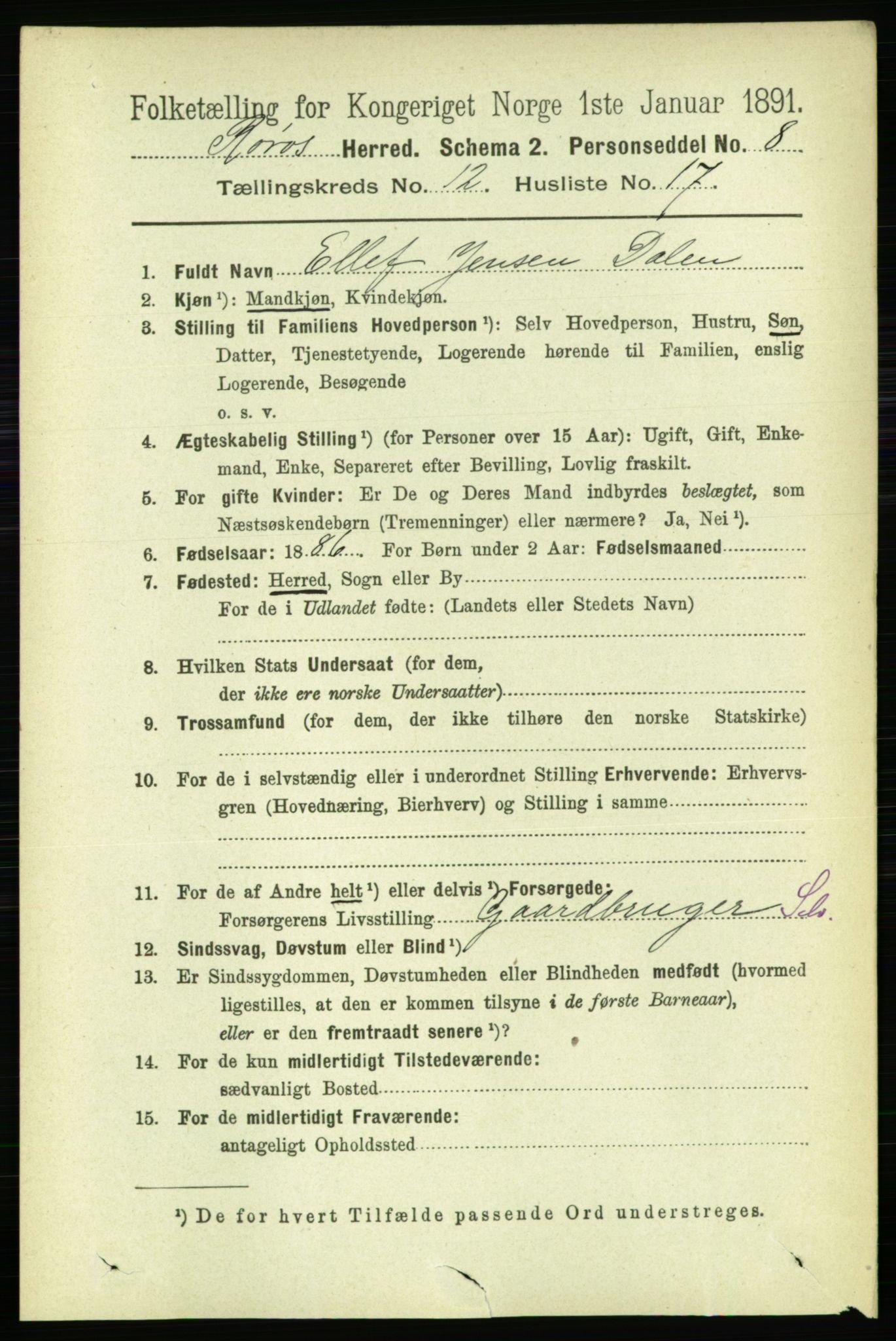 RA, 1891 census for 1640 Røros, 1891, p. 2498