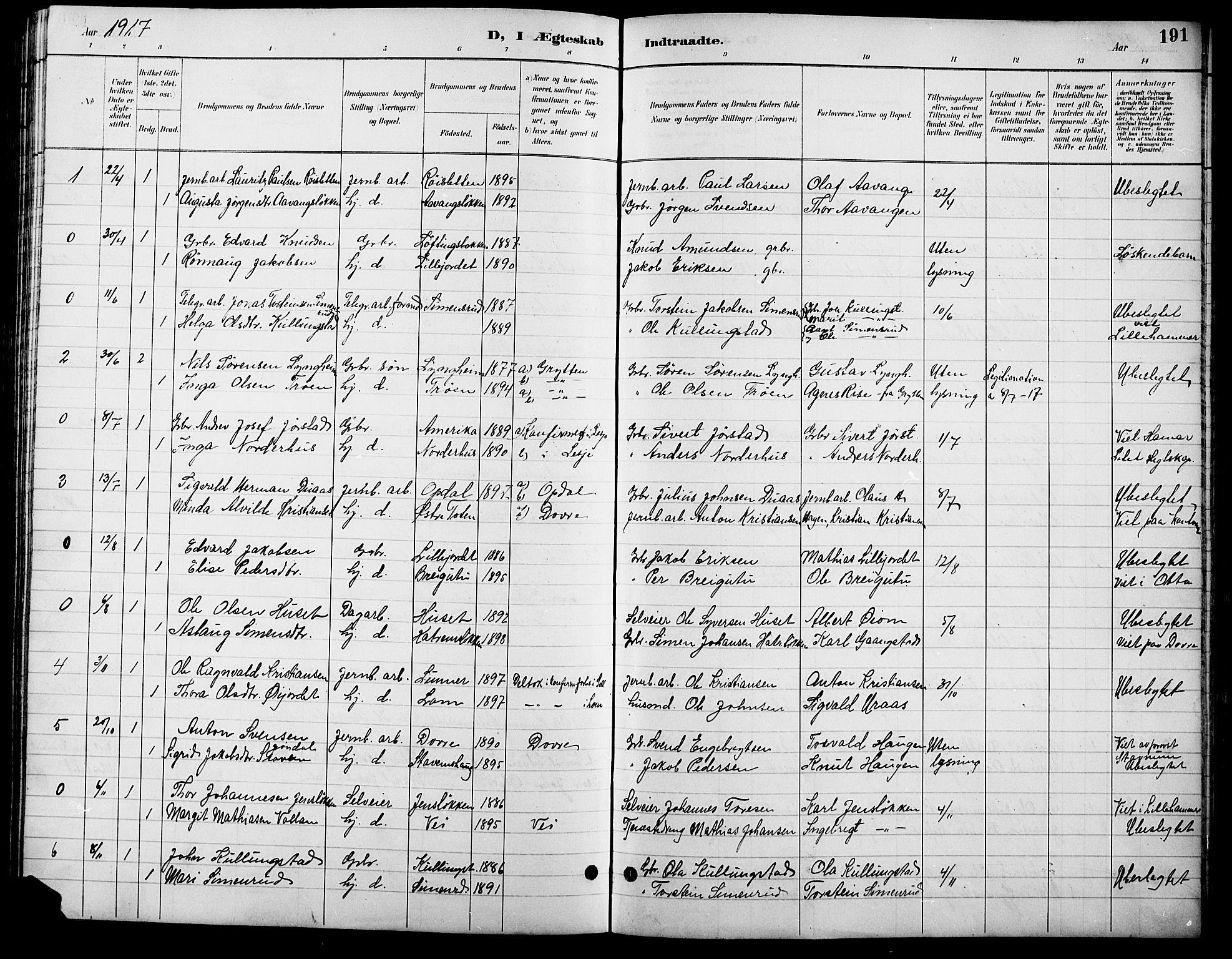 Lesja prestekontor, SAH/PREST-068/H/Ha/Hab/L0007: Parish register (copy) no. 7, 1895-1919, p. 191
