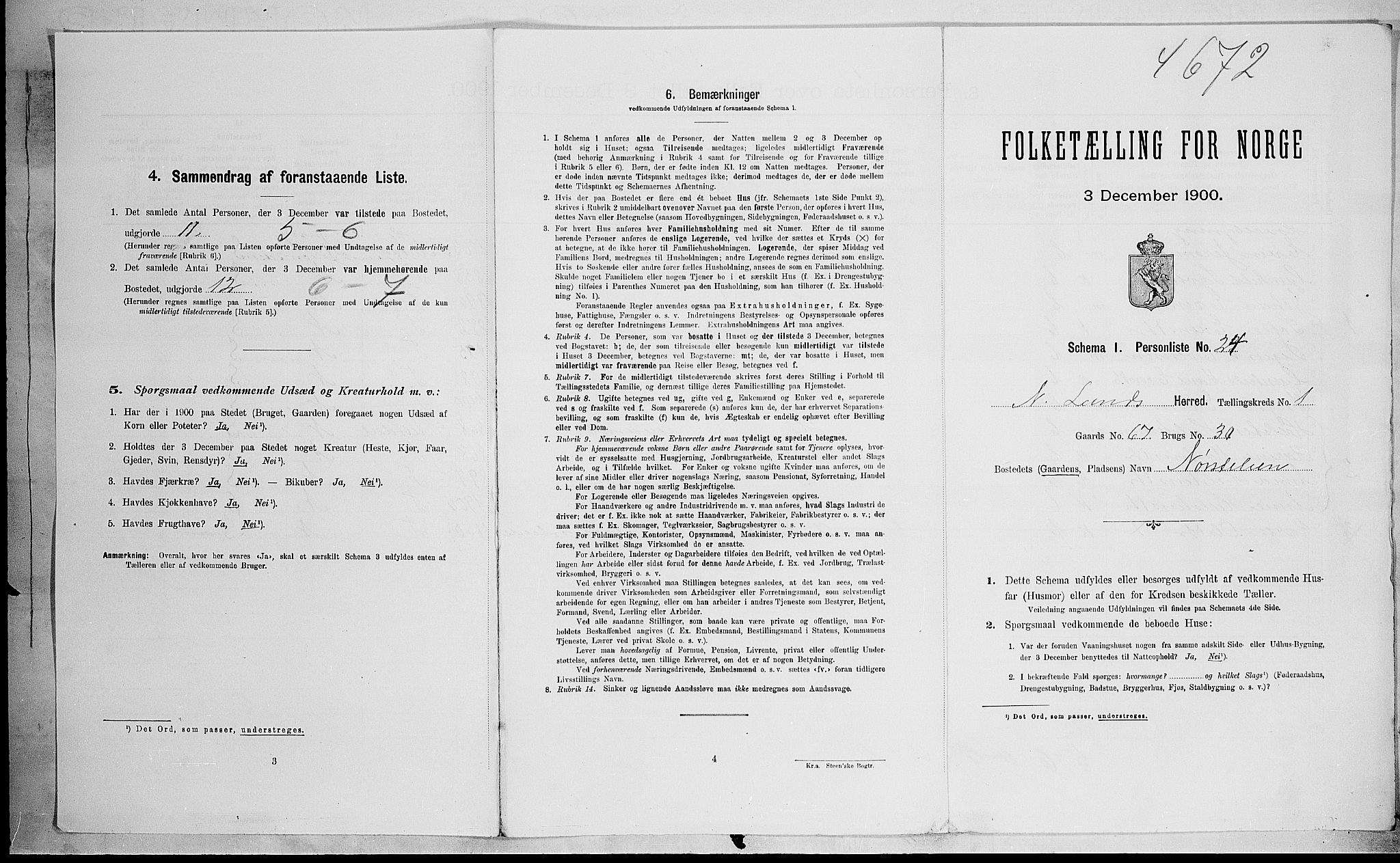 SAH, 1900 census for Nordre Land, 1900, p. 174