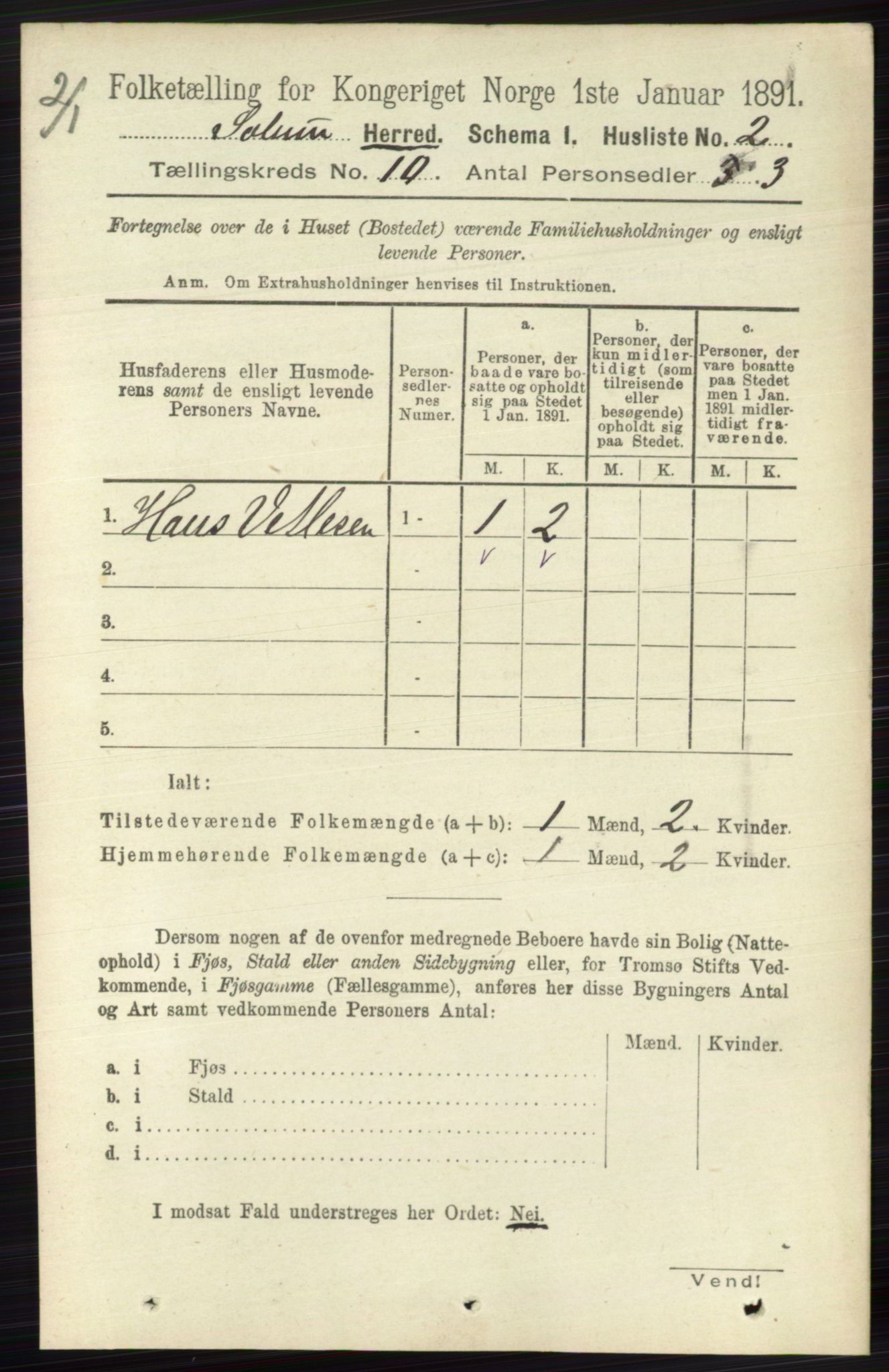 RA, 1891 census for 0818 Solum, 1891, p. 4592