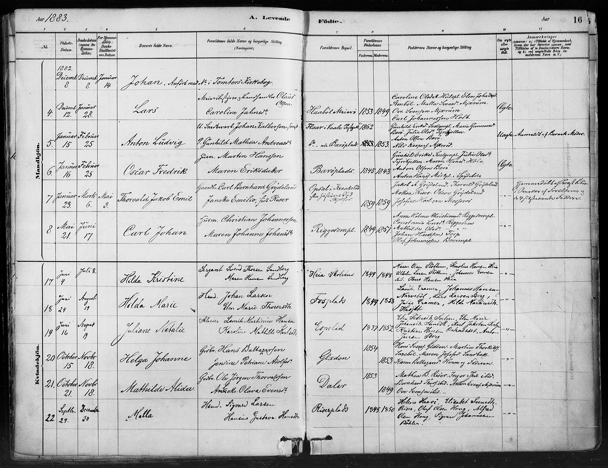 Hobøl prestekontor Kirkebøker, SAO/A-2002/F/Fa/L0005: Parish register (official) no. I 5, 1878-1904, p. 16