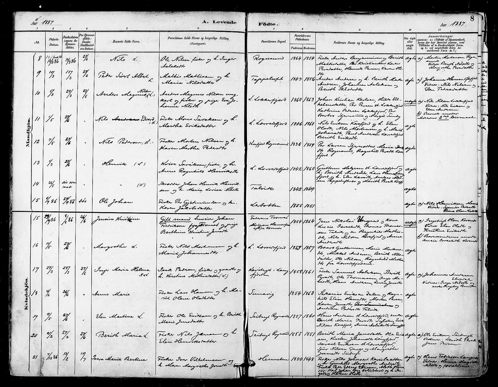 Talvik sokneprestkontor, AV/SATØ-S-1337/H/Ha/L0013kirke: Parish register (official) no. 13, 1886-1897, p. 8